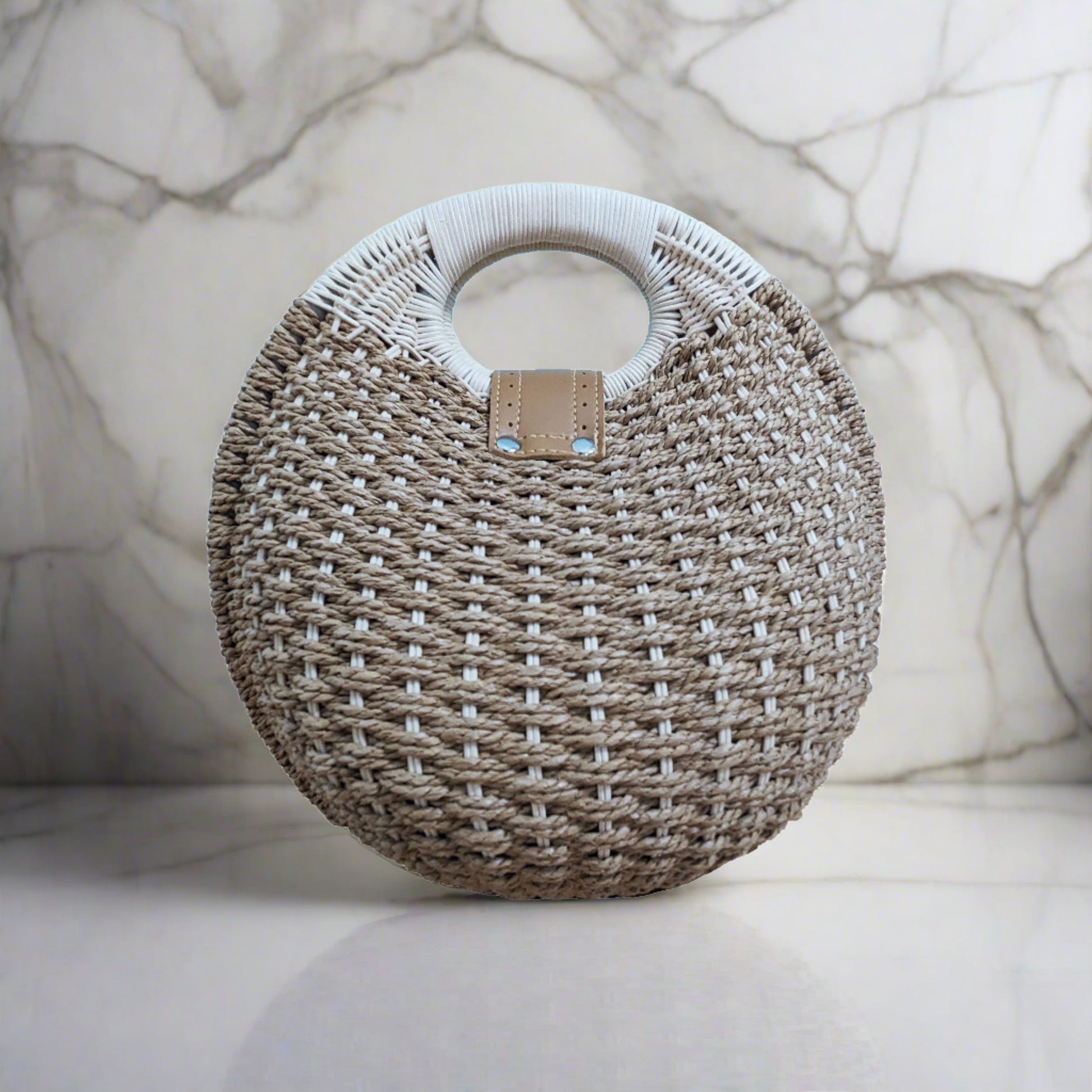 Wicker Round Shell Bag - Brown