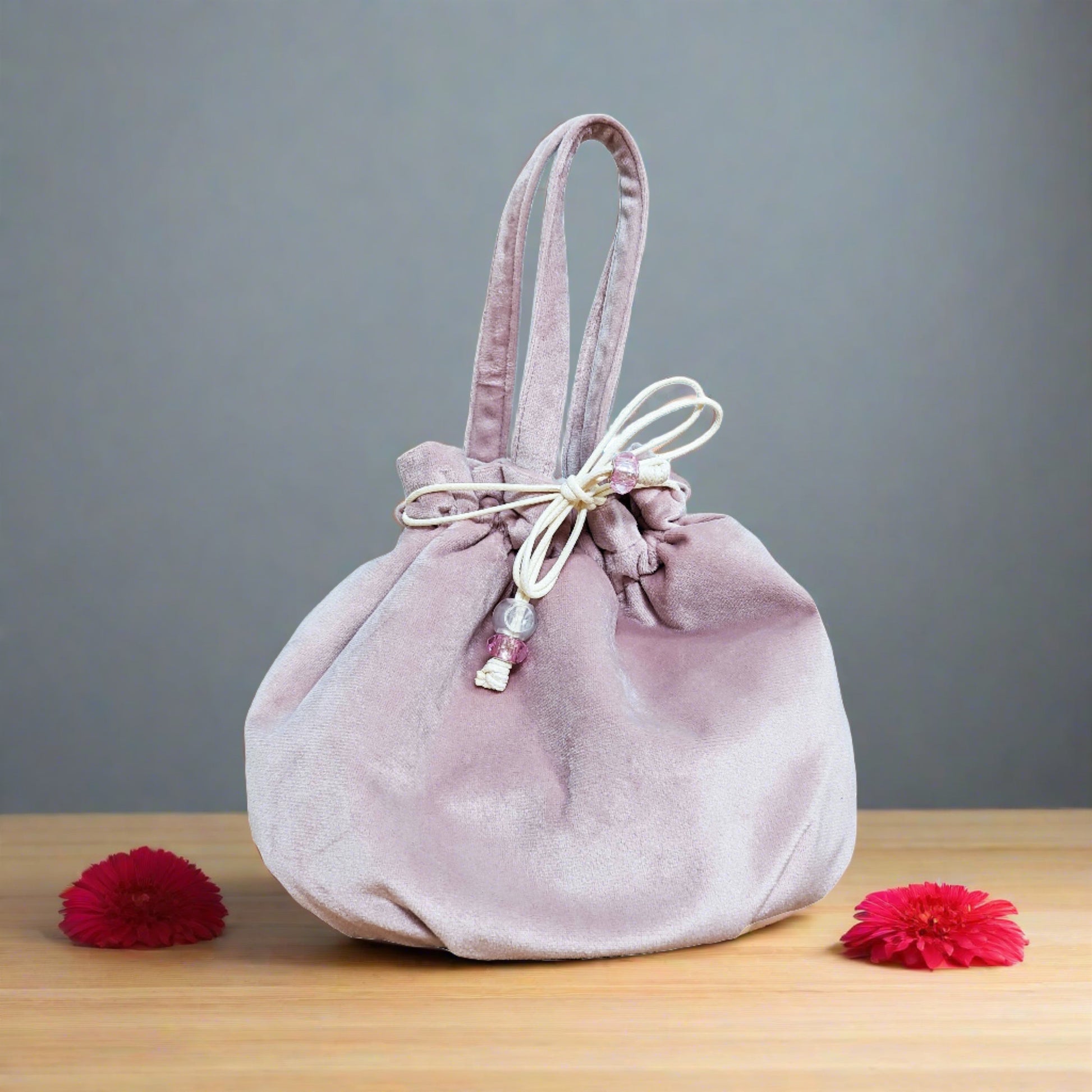 Simple Velvet Drawstring Bag - Light Pink