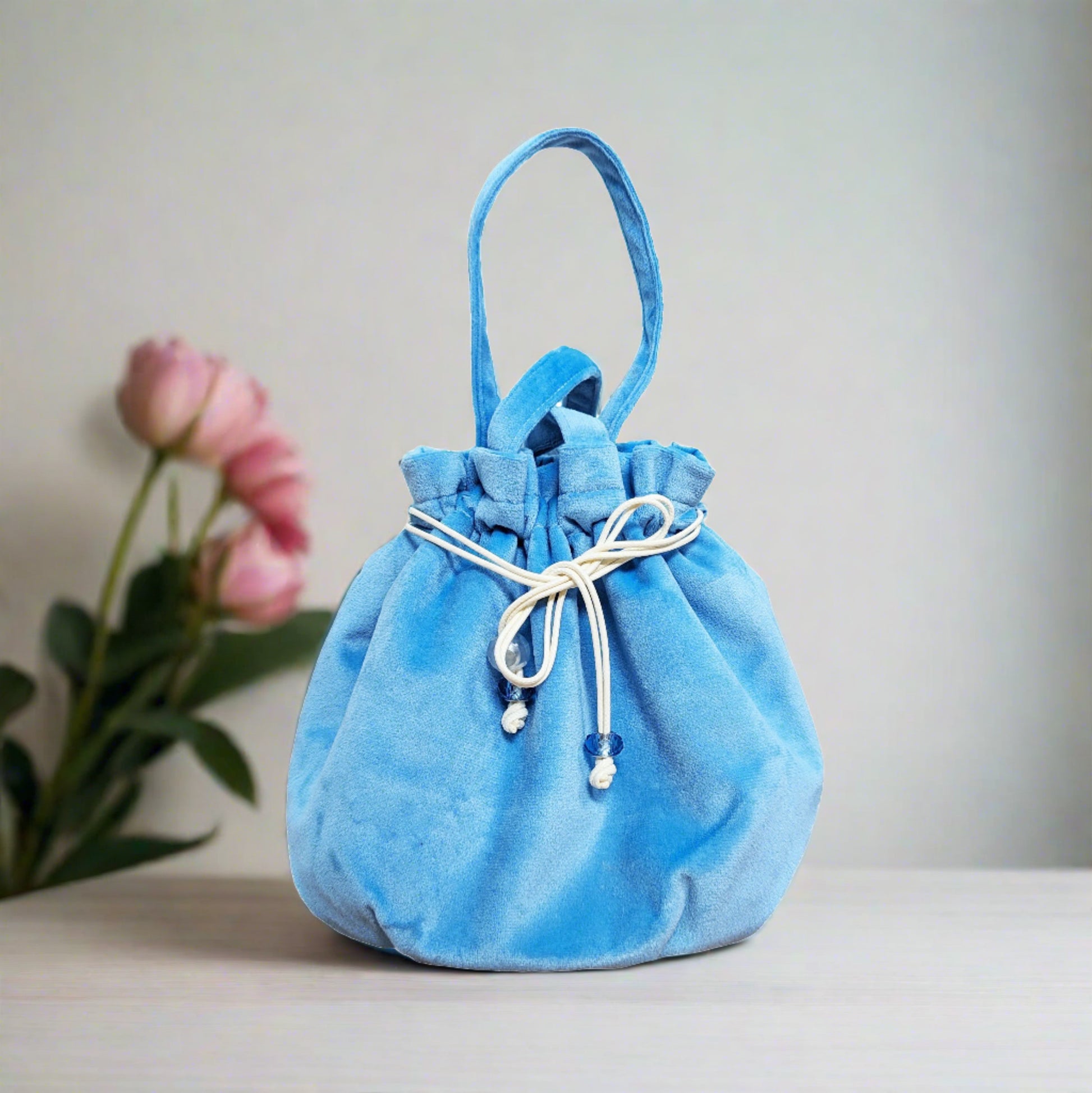 Simple Velvet Drawstring Bag - Blue