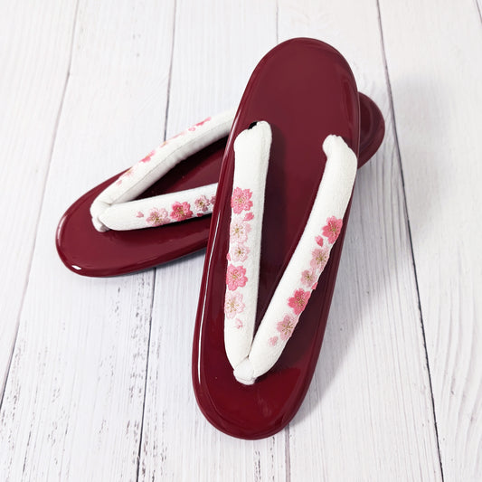 Japanese Traditional Zori Sandals - Cherry Blossoms Embroidery Maroon