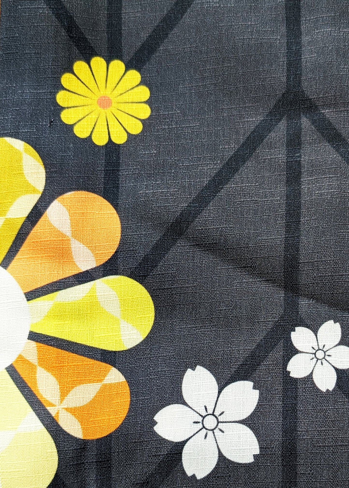 Japanese Yukata Kimono Plus Size - Yellow and Orange Flowers in Patterned Gray
