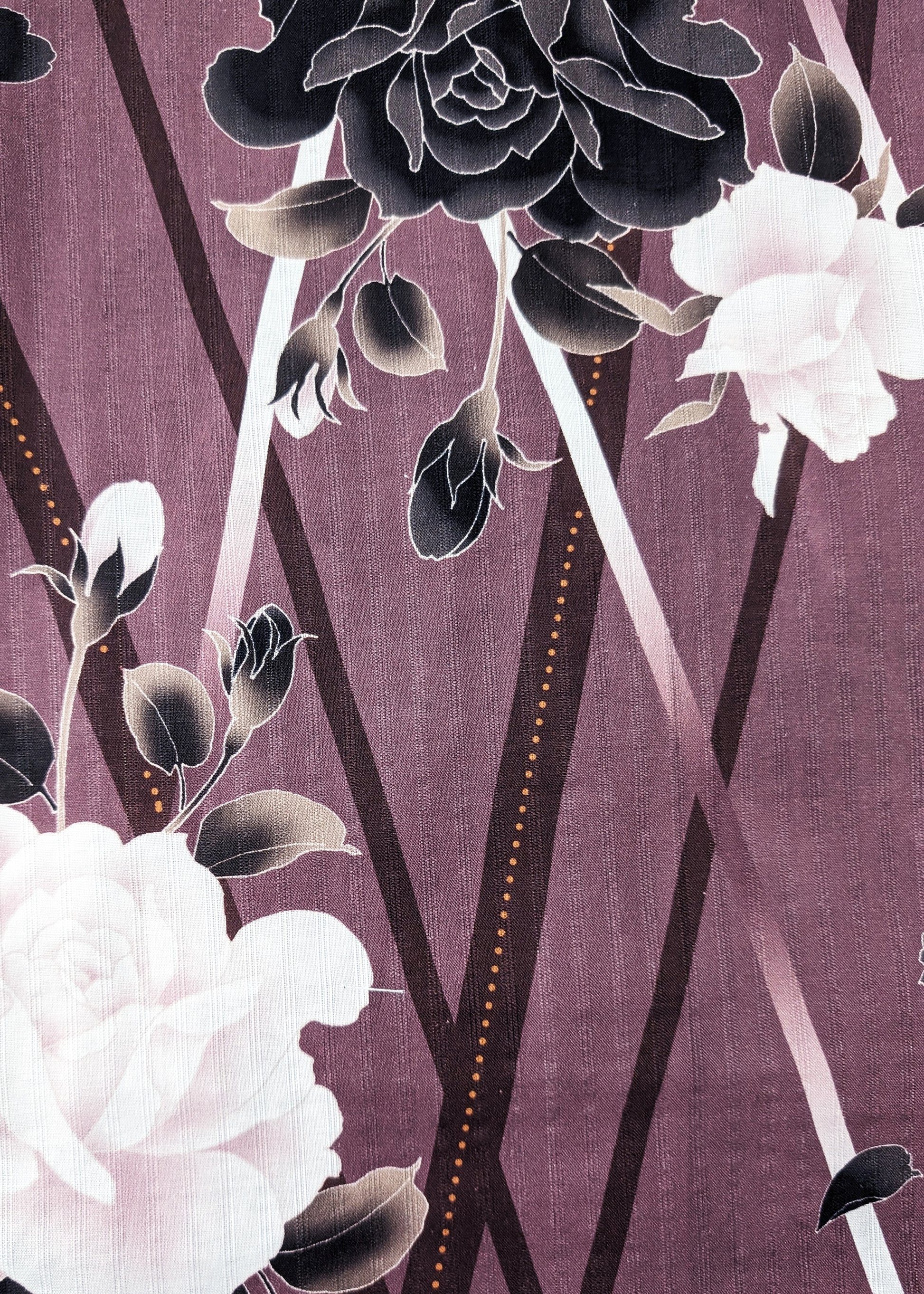 Yukata Kimono - Roses in Faded Dark Purple