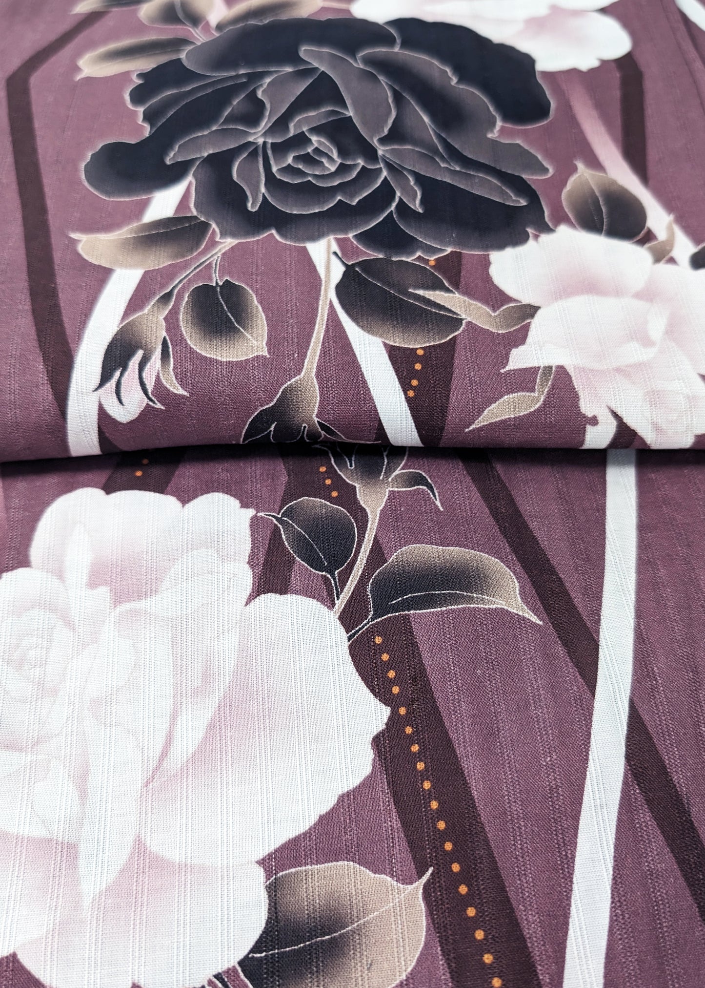 Yukata Kimono - Roses in Faded Dark Purple