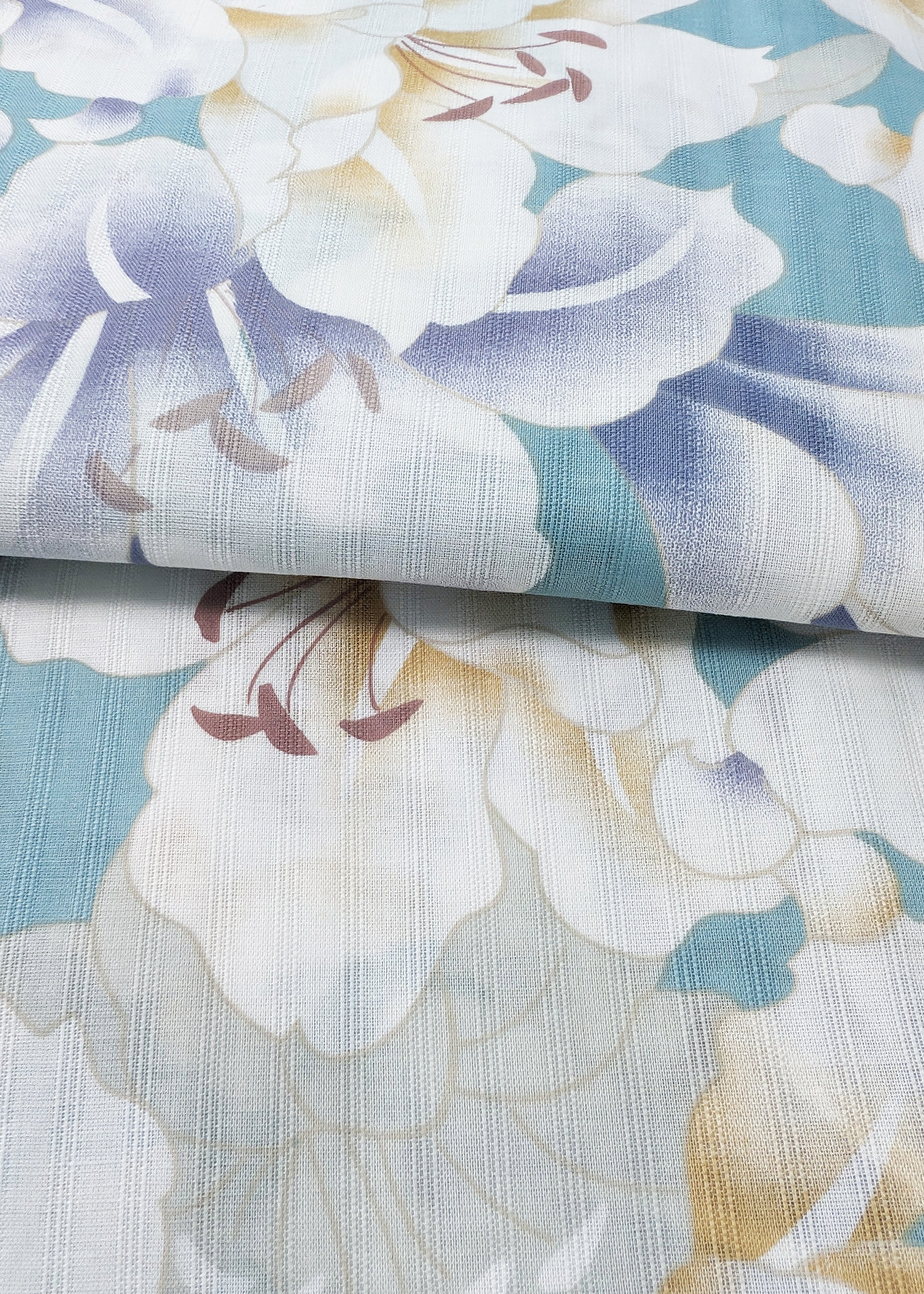 Japanese Yukata Kimono - Lilies in Faded Blue