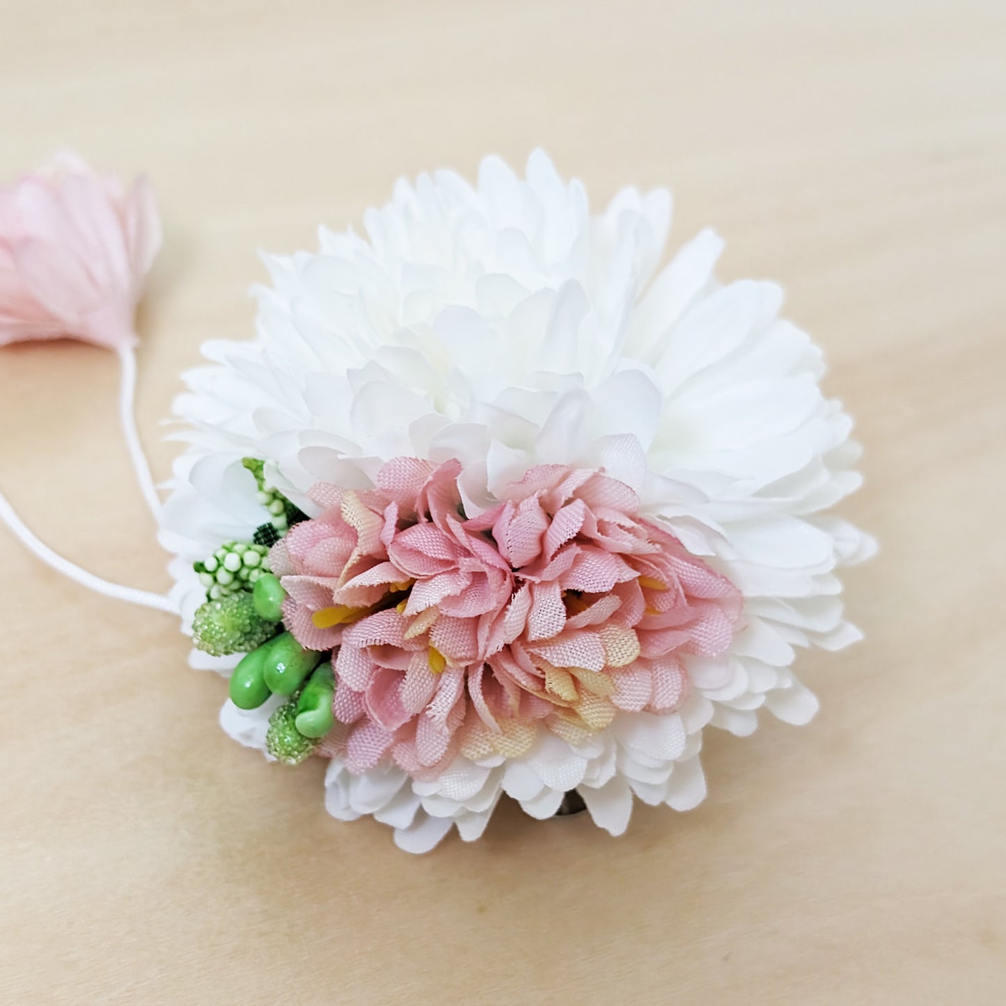 Faux Round Flower Hair Clip - Pink