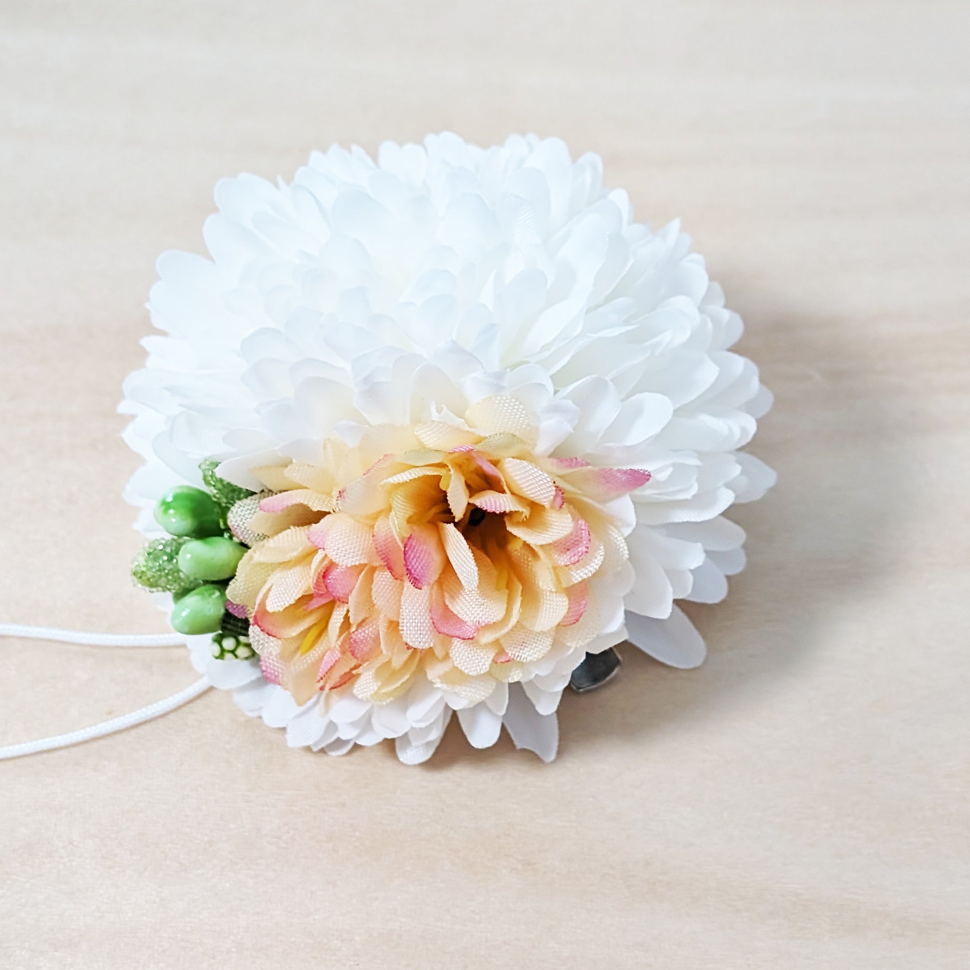 Faux Round Flower Hair Clip - Orange