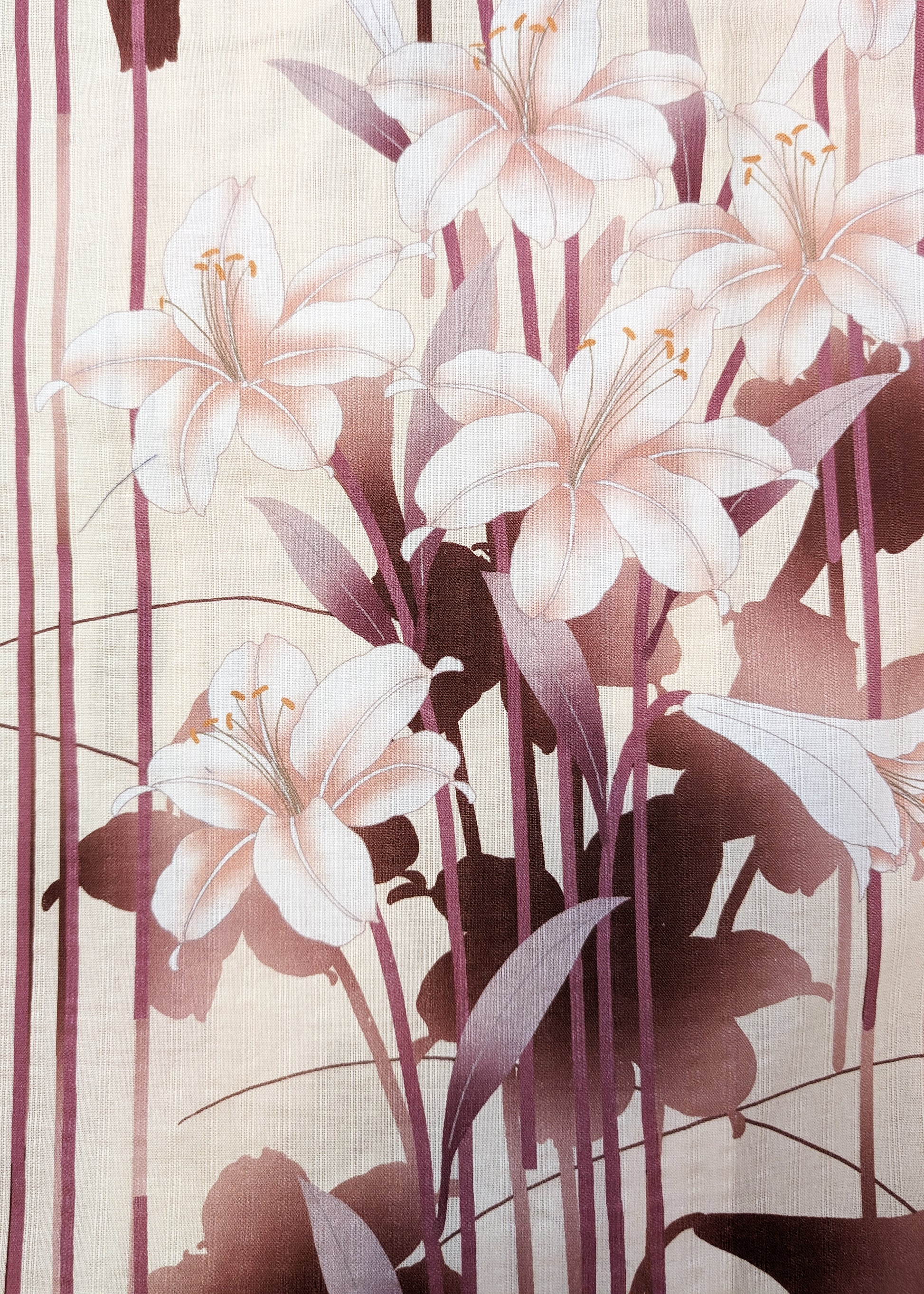 Japanese Yukata Kimono - Brown Lilies in Beige