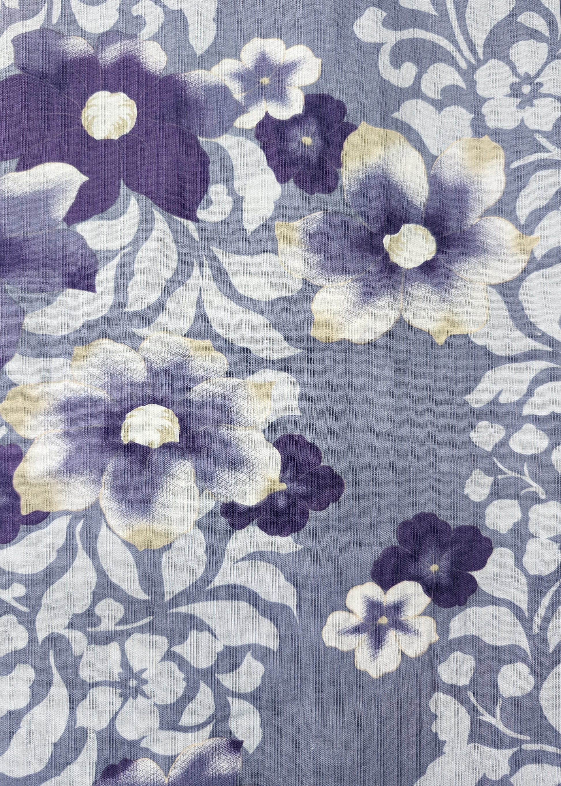 Japanese Yukata Kimono - Purple Flowers in Grey