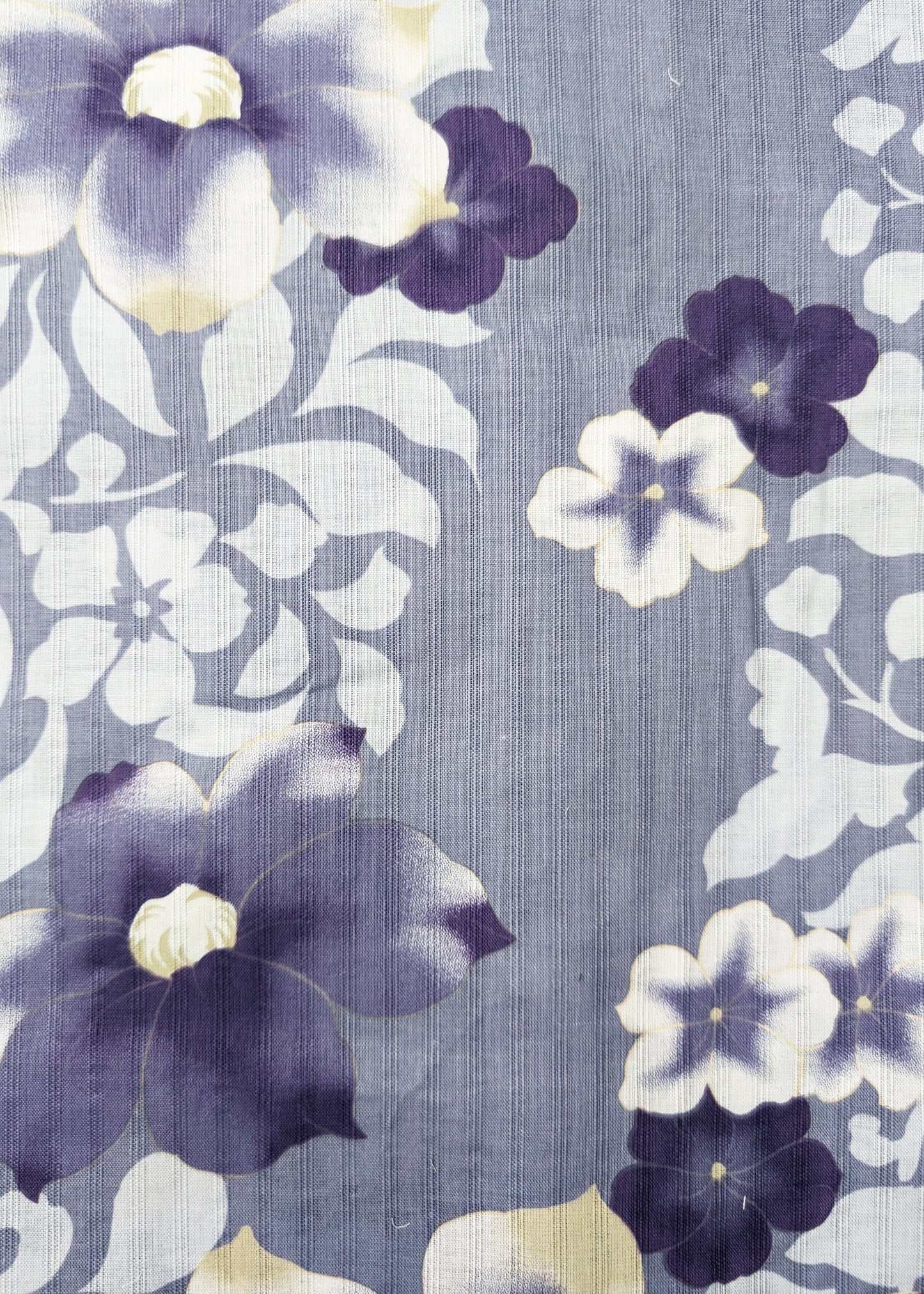 Japanese Yukata Kimono - Purple Flowers in Grey