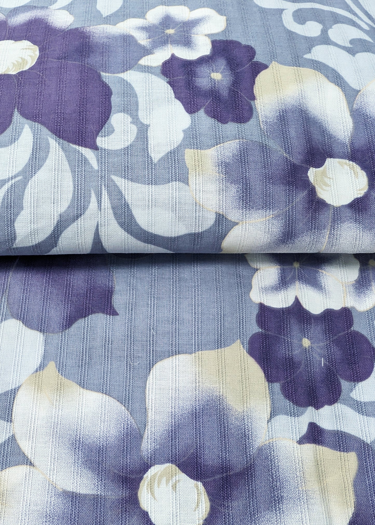 Japanese Yukata Kimono - Purple Flowers in Grey