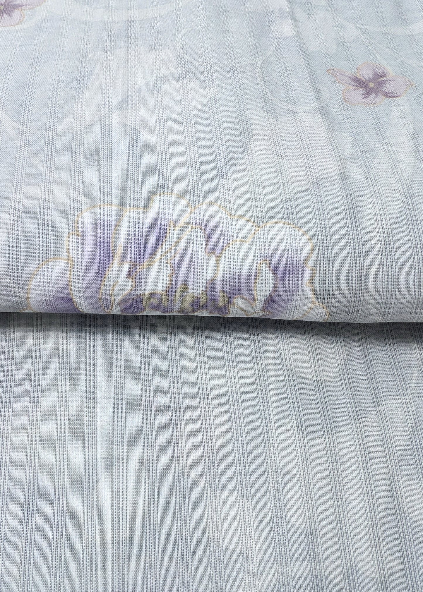 Japanese Yukata Kimono - Purple Camellias in Light Grey