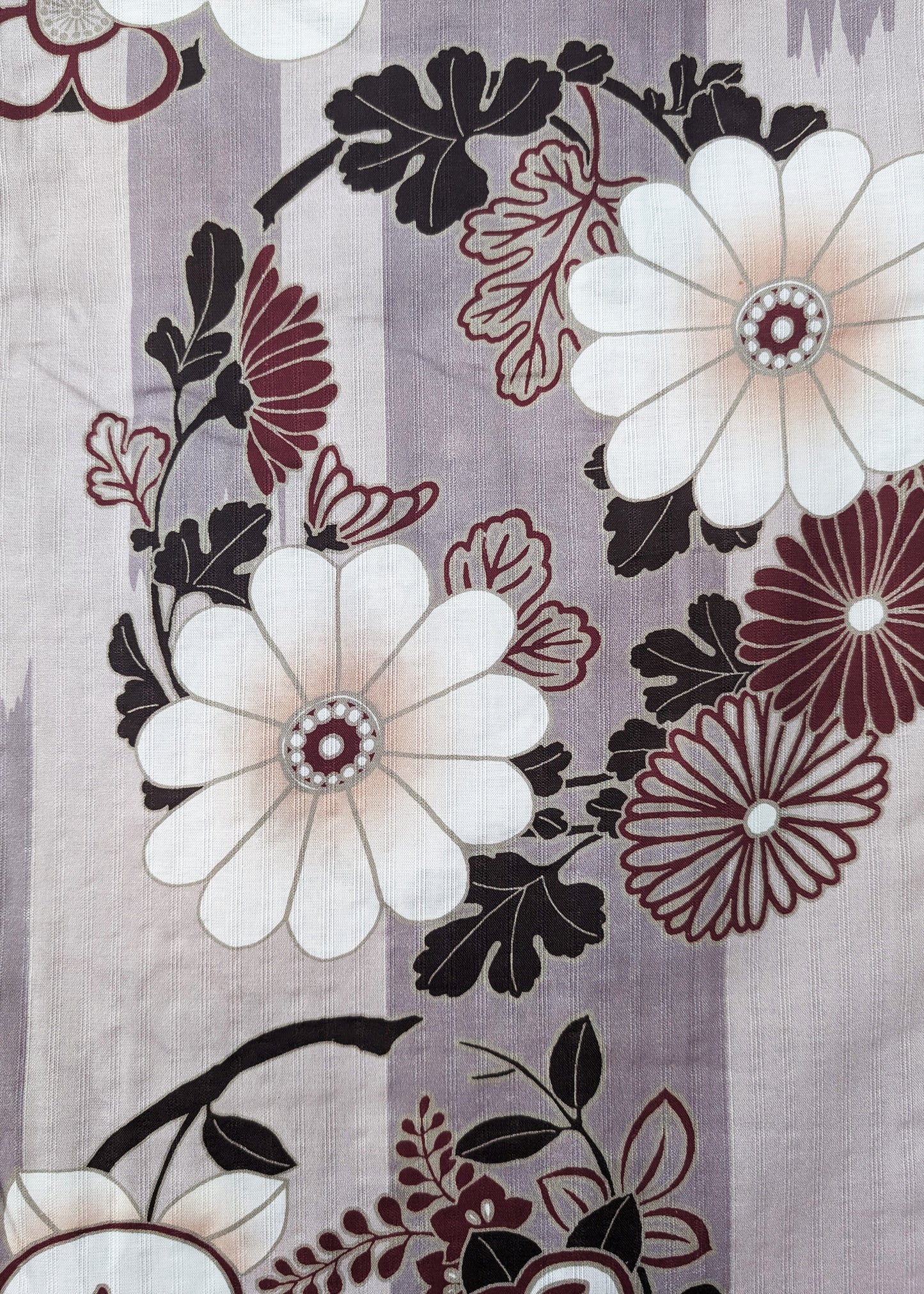 Japanese Yukata Kimono - Flower Trio in Patterned Grey