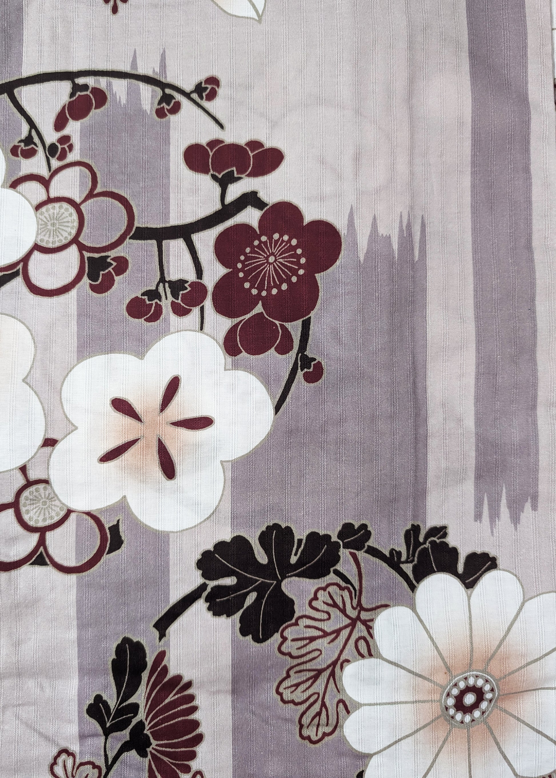 Japanese Yukata Kimono - Flower Trio in Patterned Grey