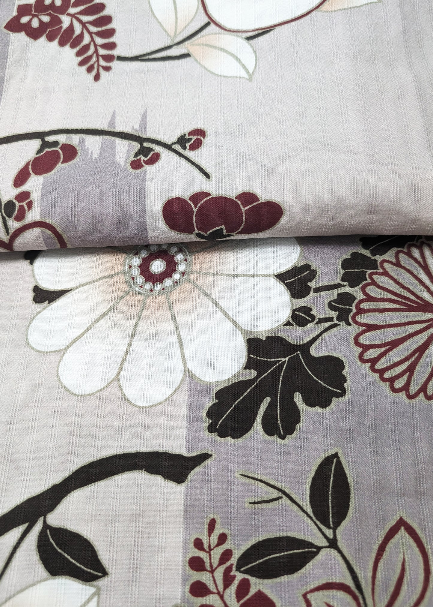 Japanese Yukata Kimono - Flower Trio in Patterned Grey