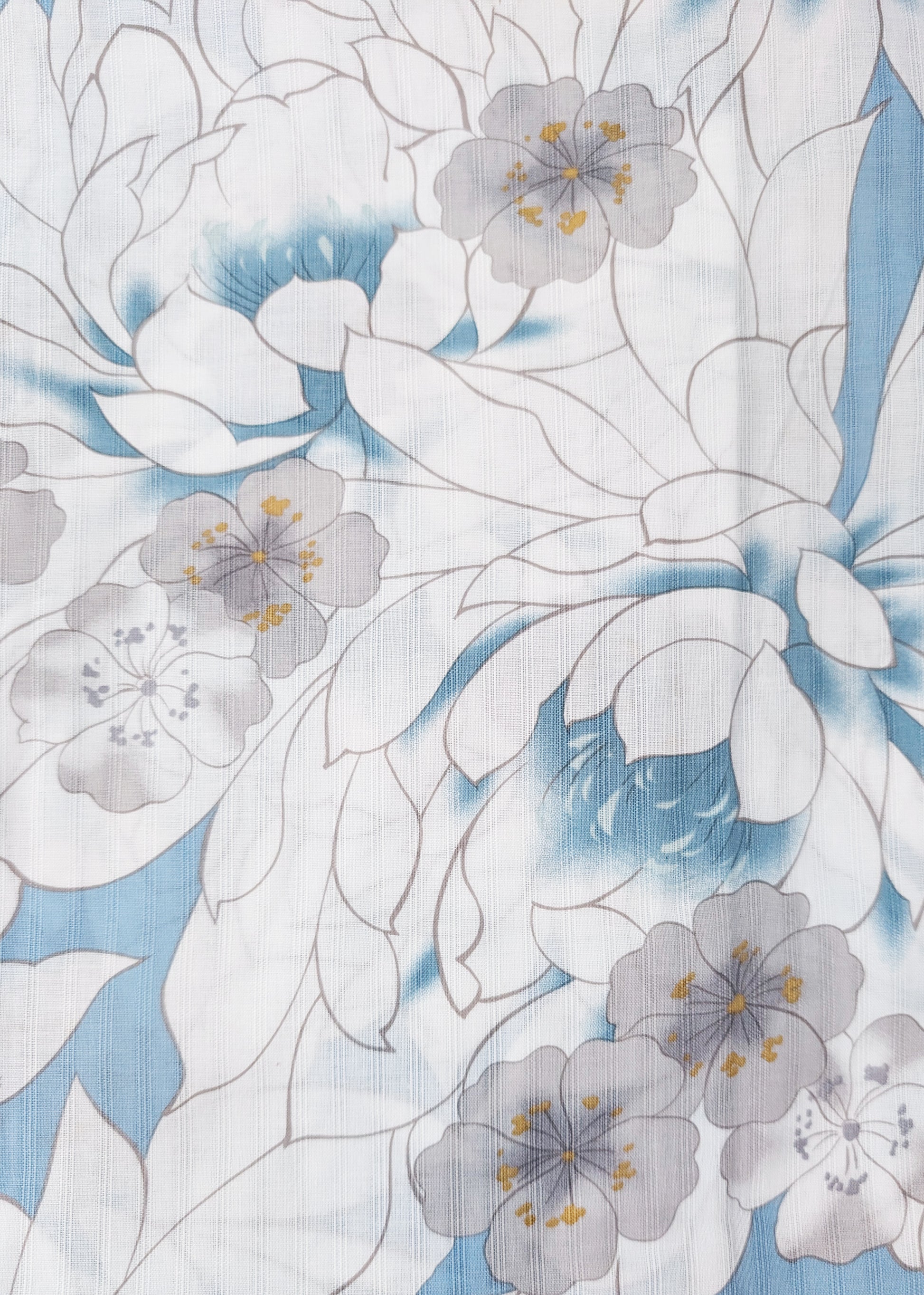 Japanese Yukata Kimono - White Chrysanthemums in Blue