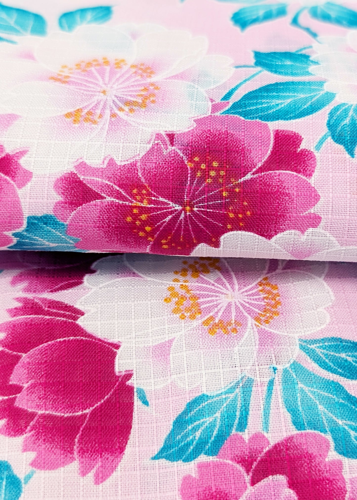 Japanese Yukata Kimono - Red and Pink Cherry Blossoms in White