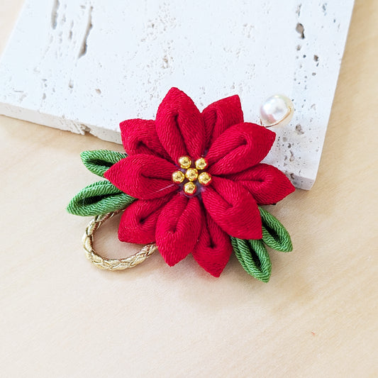 Christmas Flower Red Poinsettia Hair Clip