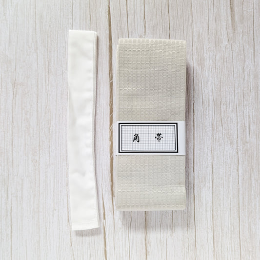 Japanese Kaku Obi Belt + Inner Belt - Simple Beige