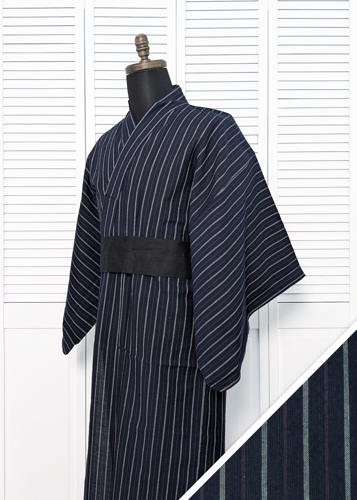 Japanese Traditional Men's Yukata Kimono - Stripes in Dark Indigo