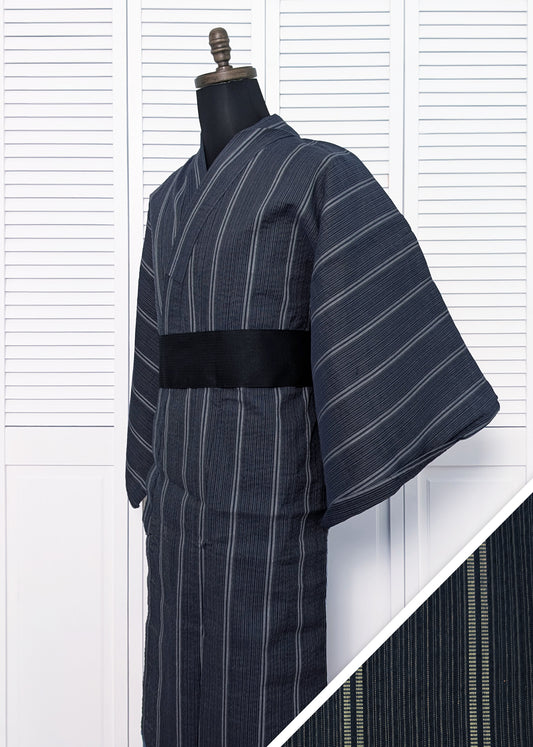 Japanese Traditional Men's Yukata Kimono - Double Stripes in Dark Gray