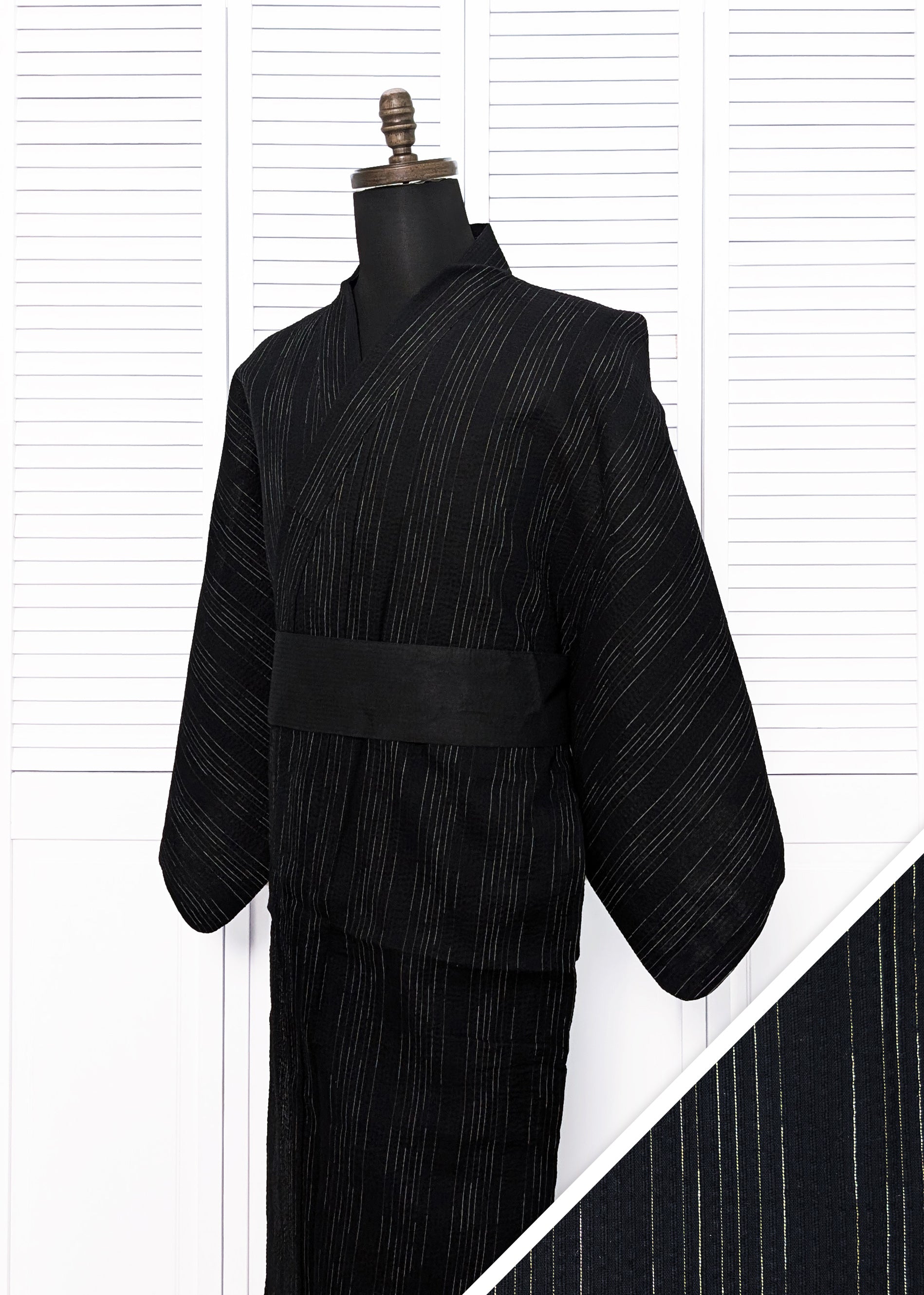 Japanese Traditional Men's Cotton Yukata Kimono - White Lines in Black