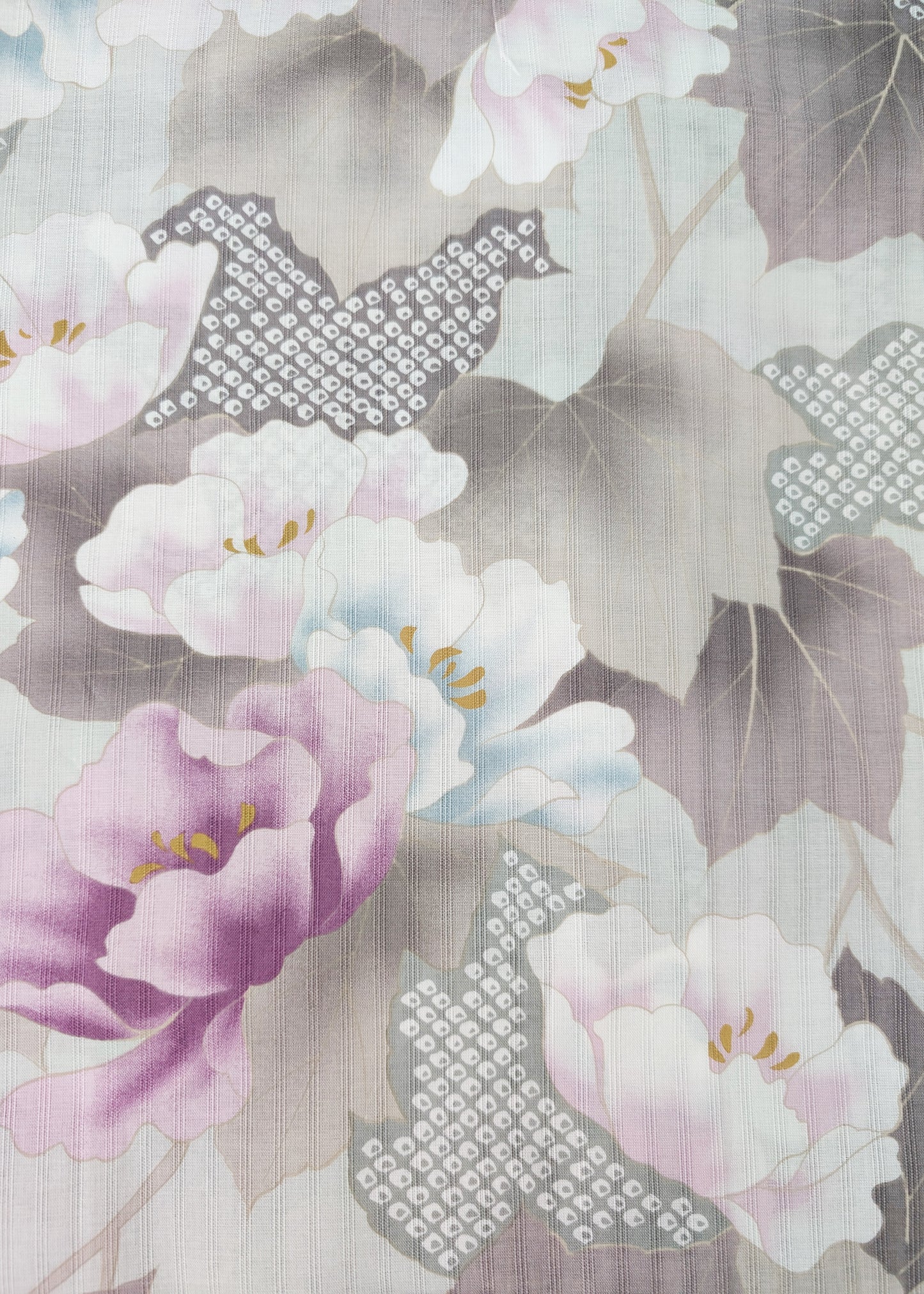 Traditional Japanese Women's Yukata Kimono - Flowers in Gray Leaves