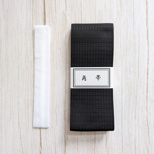 Traditional Japanese Kaku Men's Obi Waist Belt for Yukata - Black