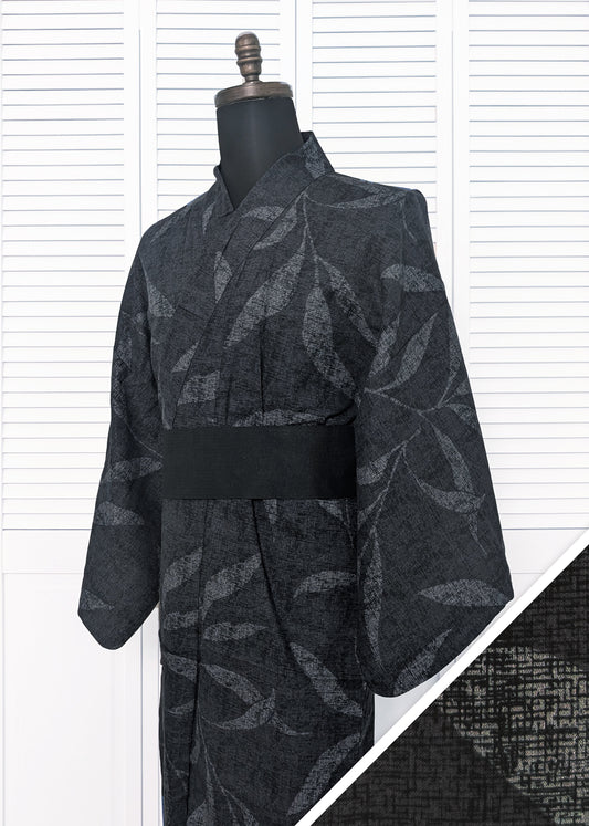 Japanese Traditional Men's Yukata Kimono Large - Branches in Charcoal
