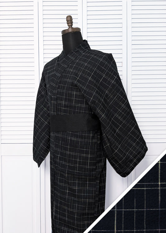 Traditional Japanese Men's Yukata Kimono - Line Pattern in Black