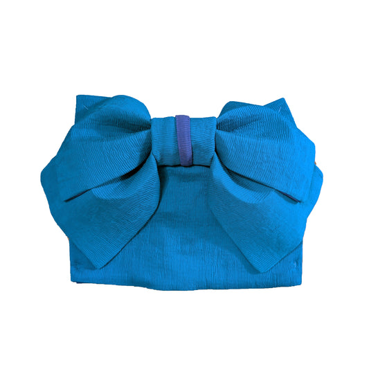 Large blue Japanese waist belt with pre-tied bow