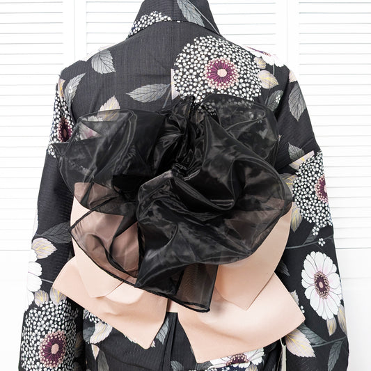Decorative Soft Obi Belt for Japanese Traditional Yukata Kimono Black