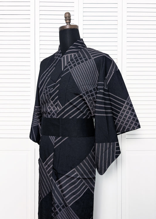Men's Yukata (L) - Simple Geometrics in Black (Style #C1000)