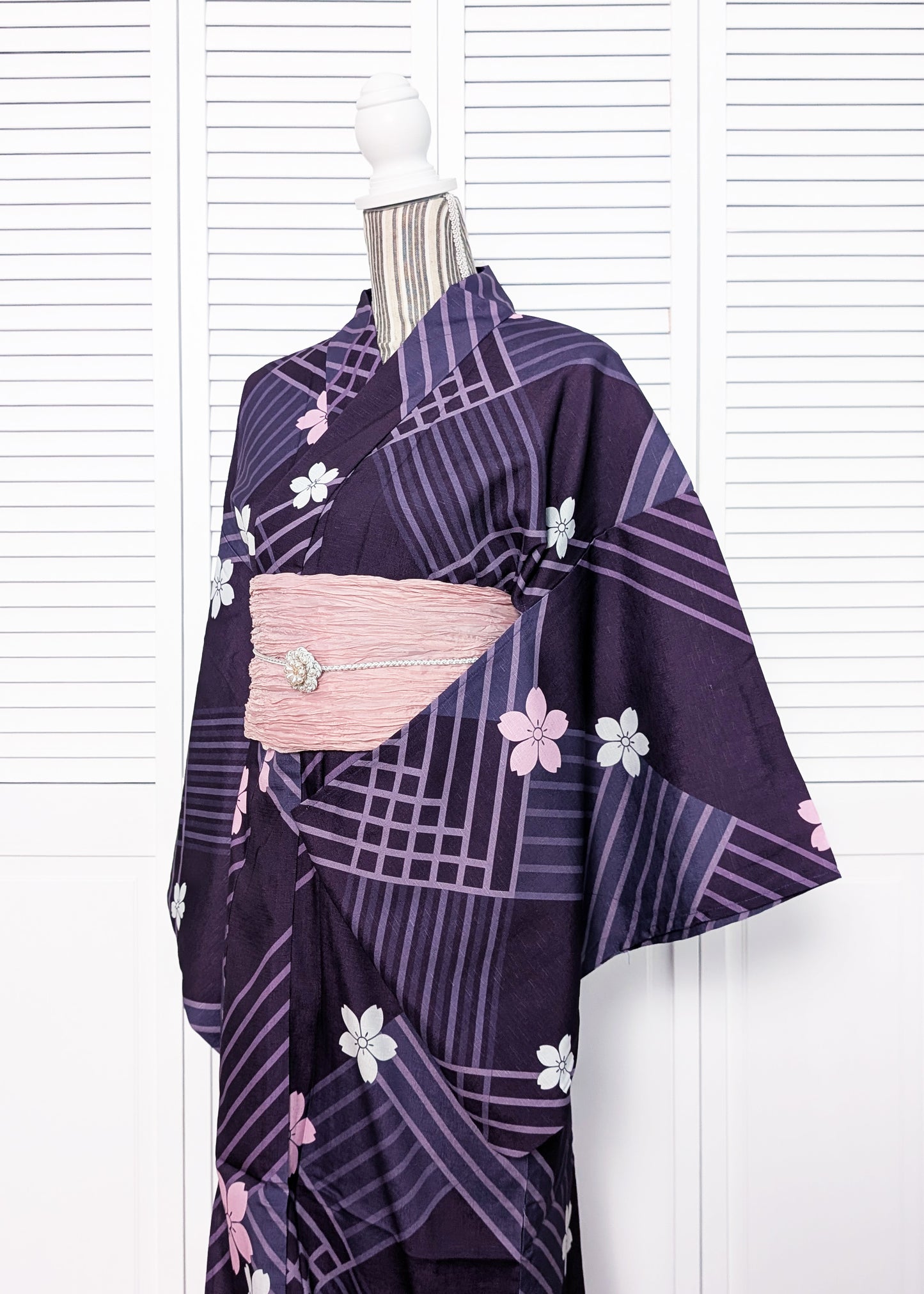 Couples' Yukata Kimono - Cherry Blossom Geometrics (Style #C1000)