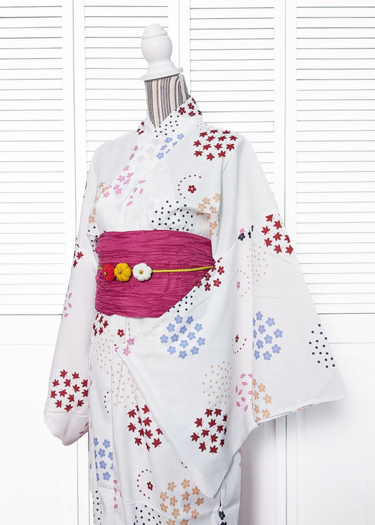 Japanese Women's Yukata Kimono EXTRA Plus Size - Flowers in White