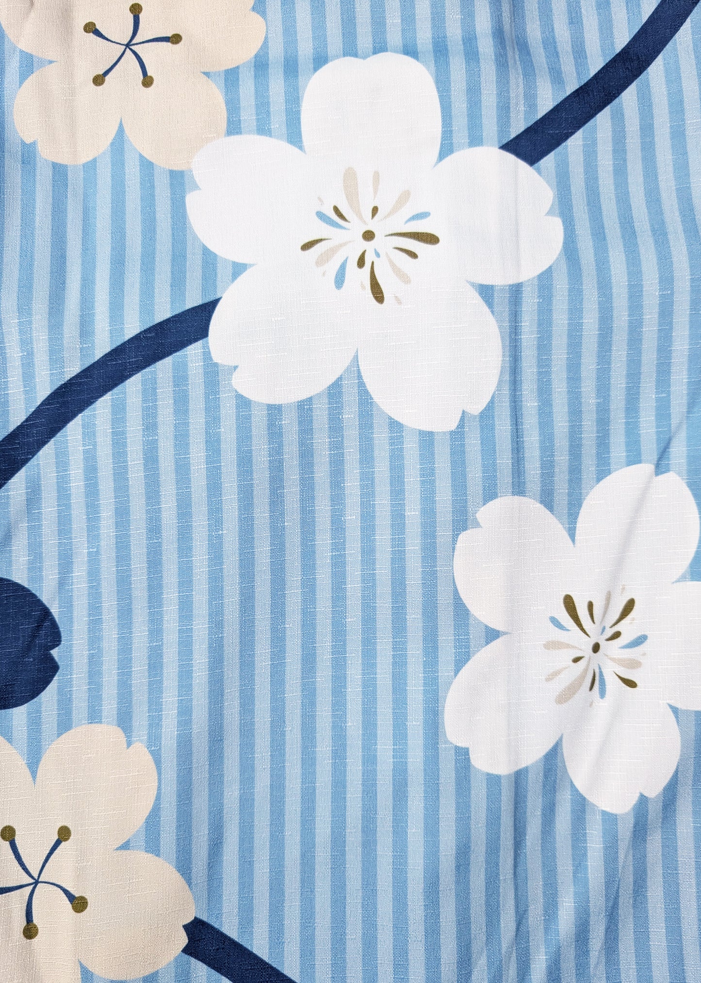 Yukata Kimono EXTRA Plus Size - Cherry Blossoms in Striped Blue (Style #1011)