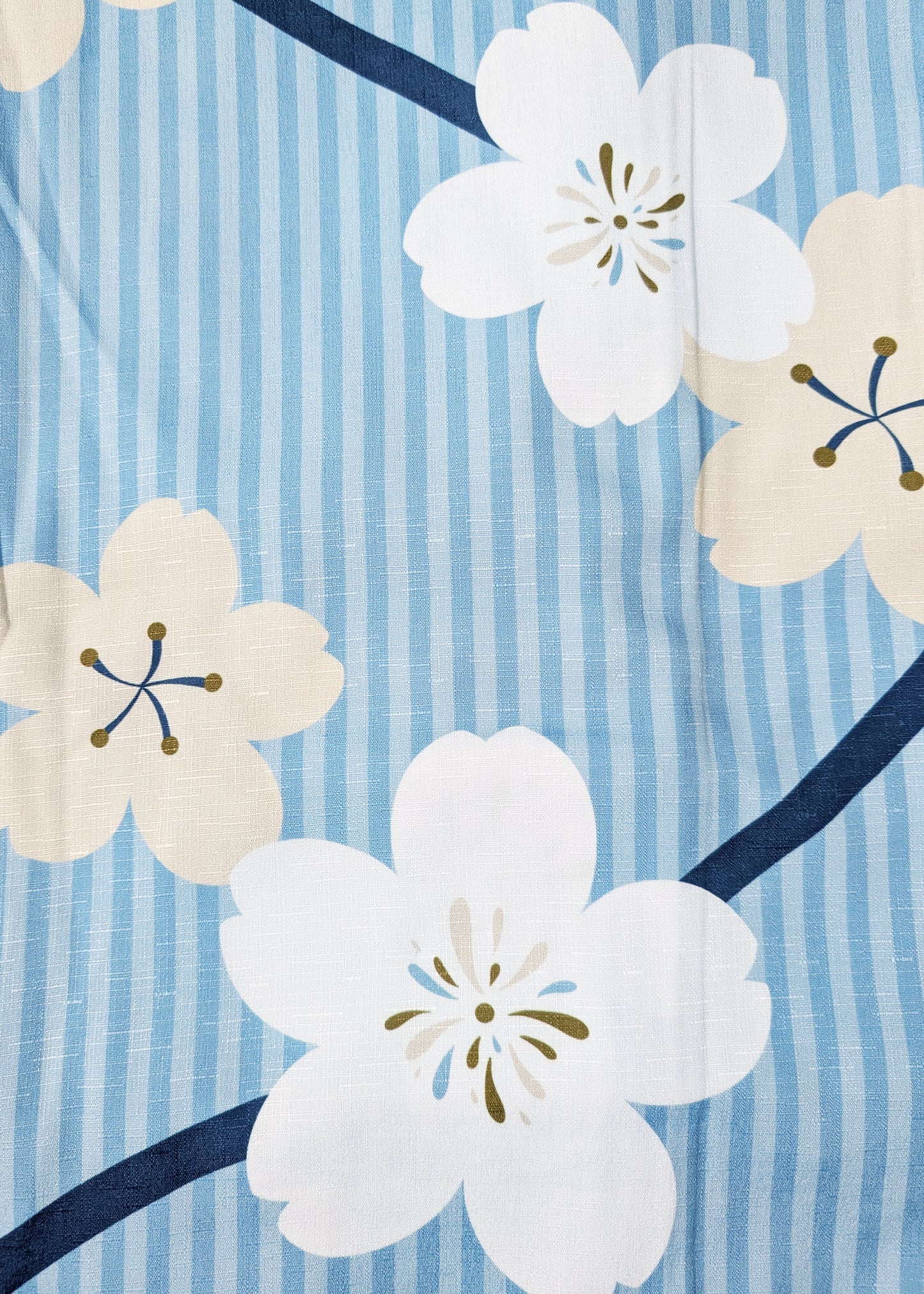 Yukata Kimono EXTRA Plus Size - Cherry Blossoms in Striped Blue (Style #1011)