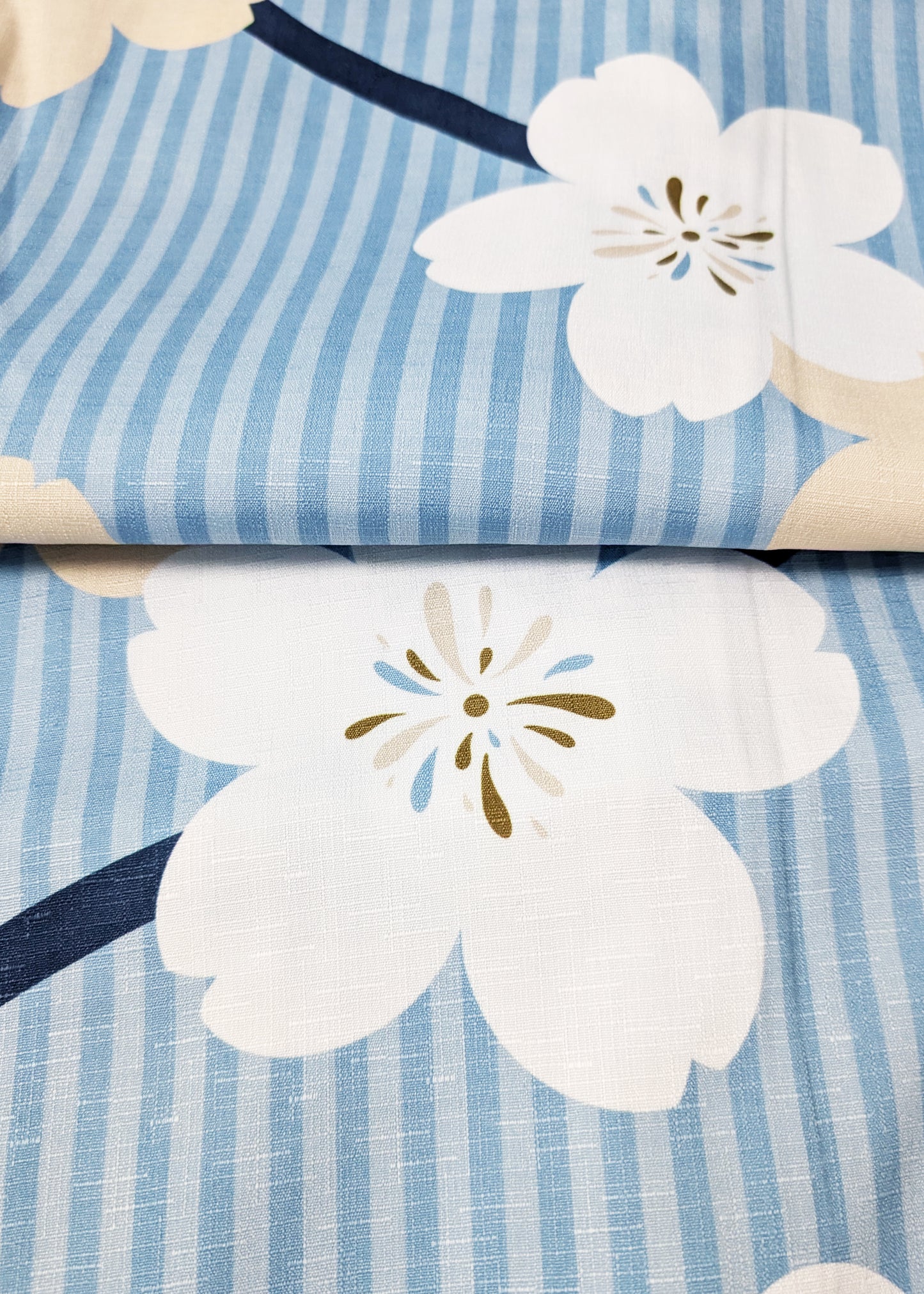 Yukata Kimono EXTRA Plus Size - Cherry Blossoms in Striped Blue (Style #1011)