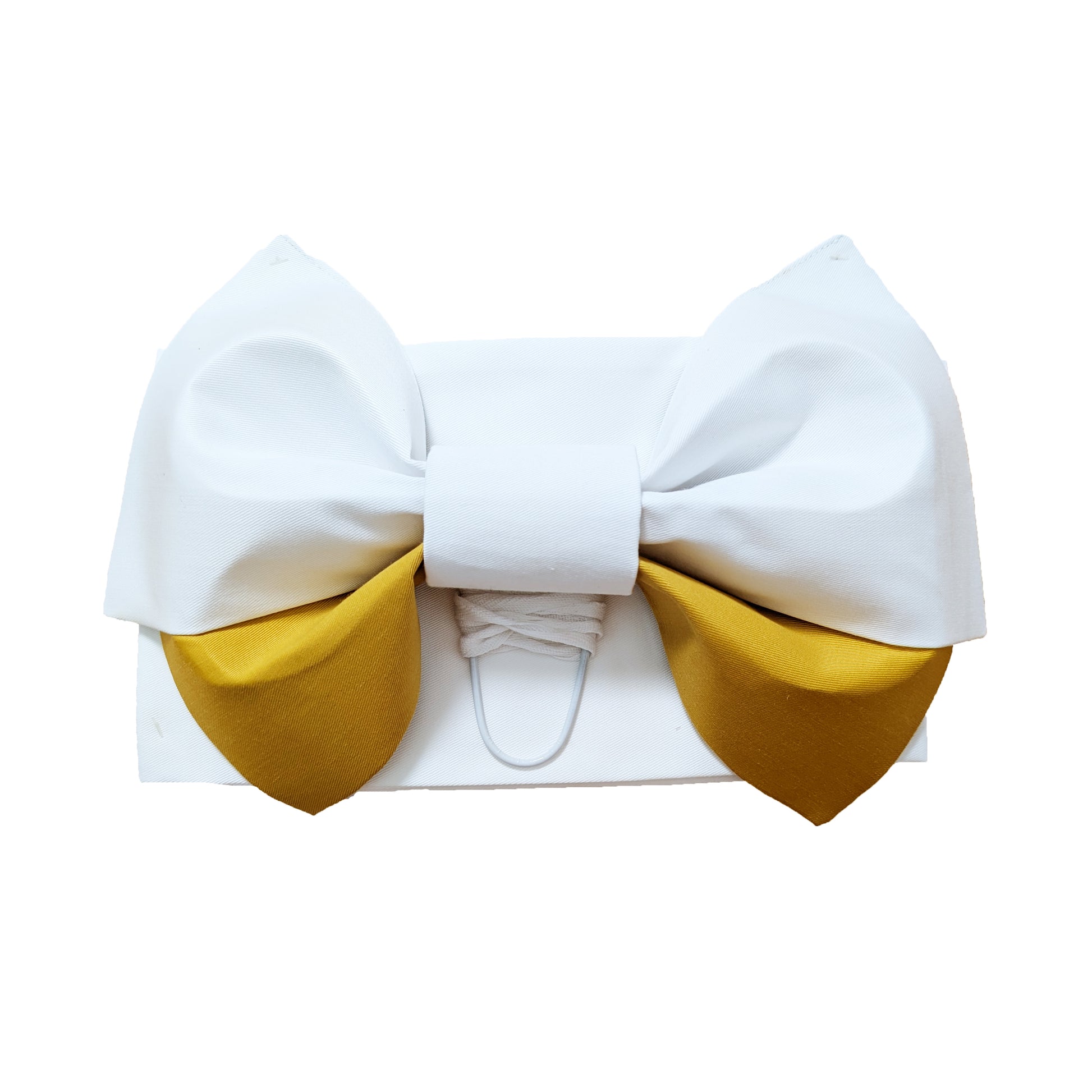 Traditional Japanese Women's Pre-Tied Obi Belt - Simple White/Gold