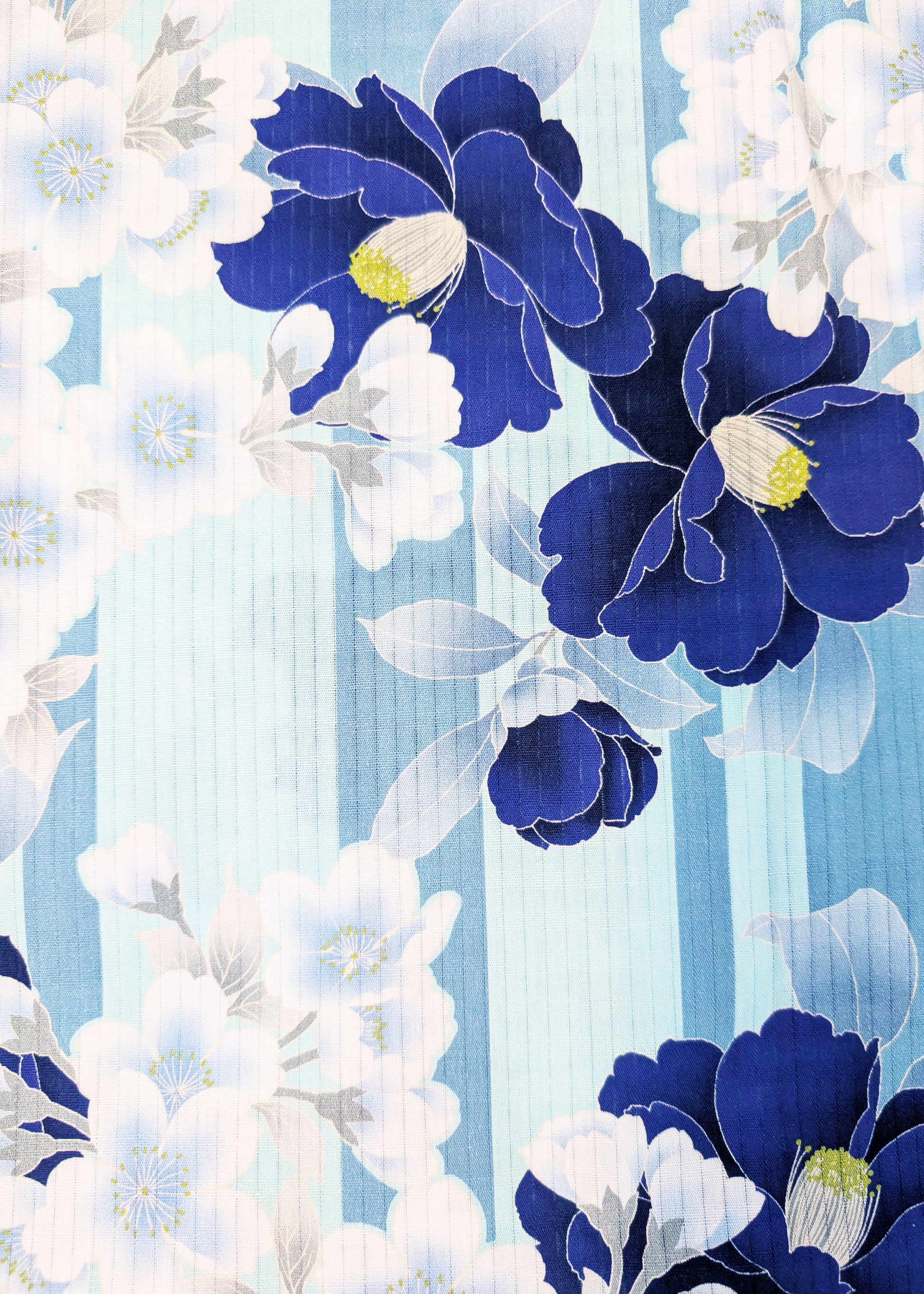 Pattern of blue and white flowers on a light blue background