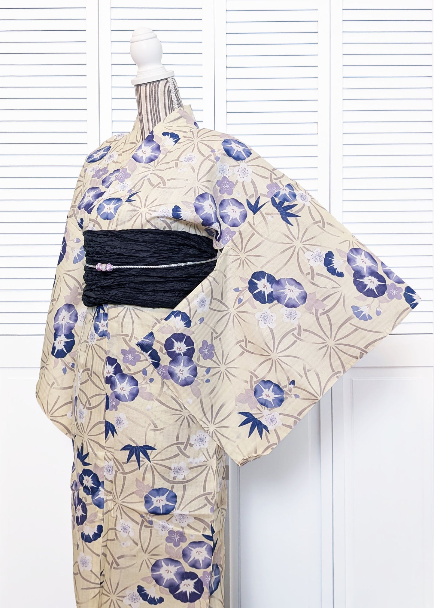 Japanese Traditional Women's Yukata Kimono - Bamboo and Plum in Yellow