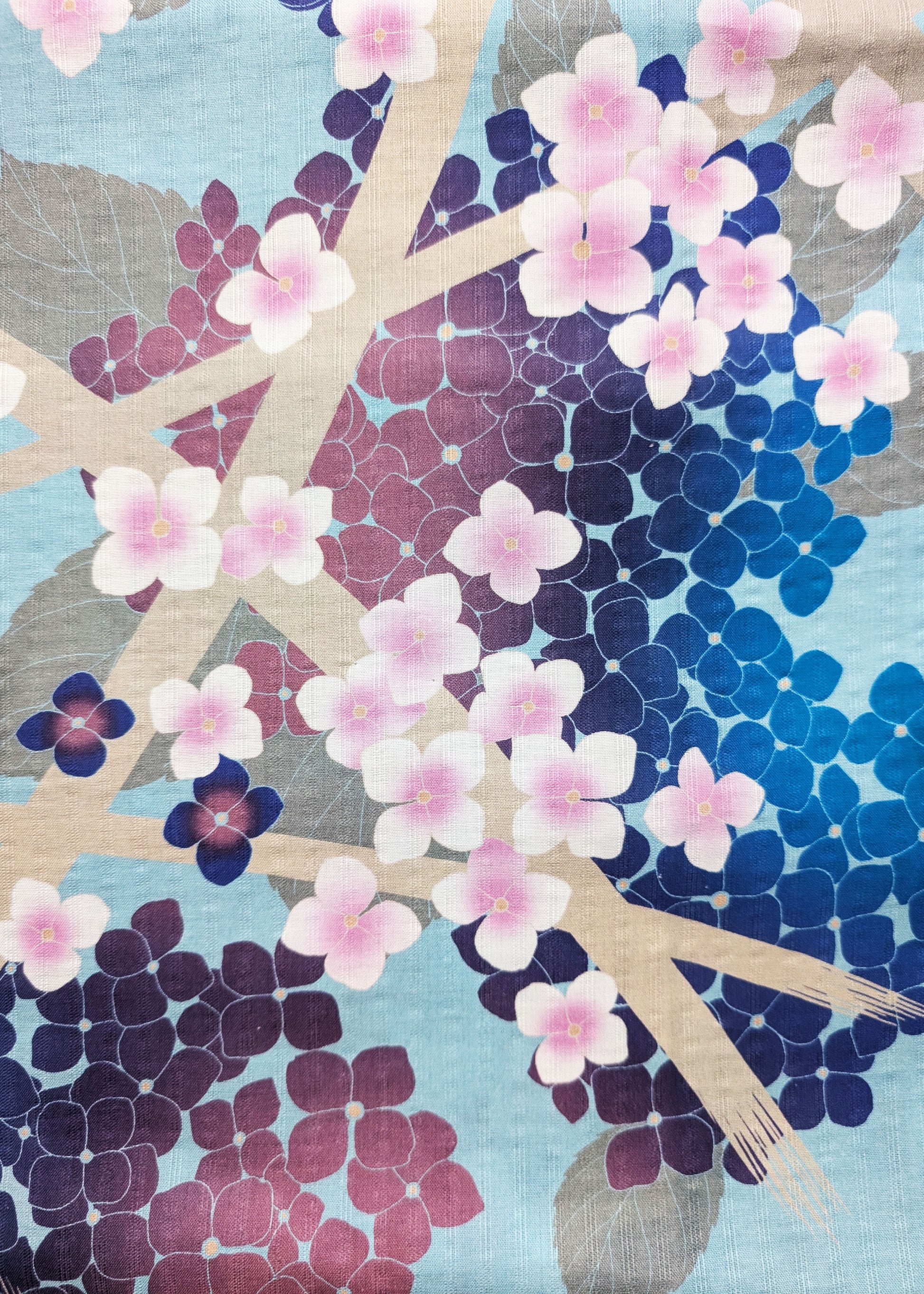 Japanese Traditional Women's Yukata Kimono - Blue Hydrangeas in Blue