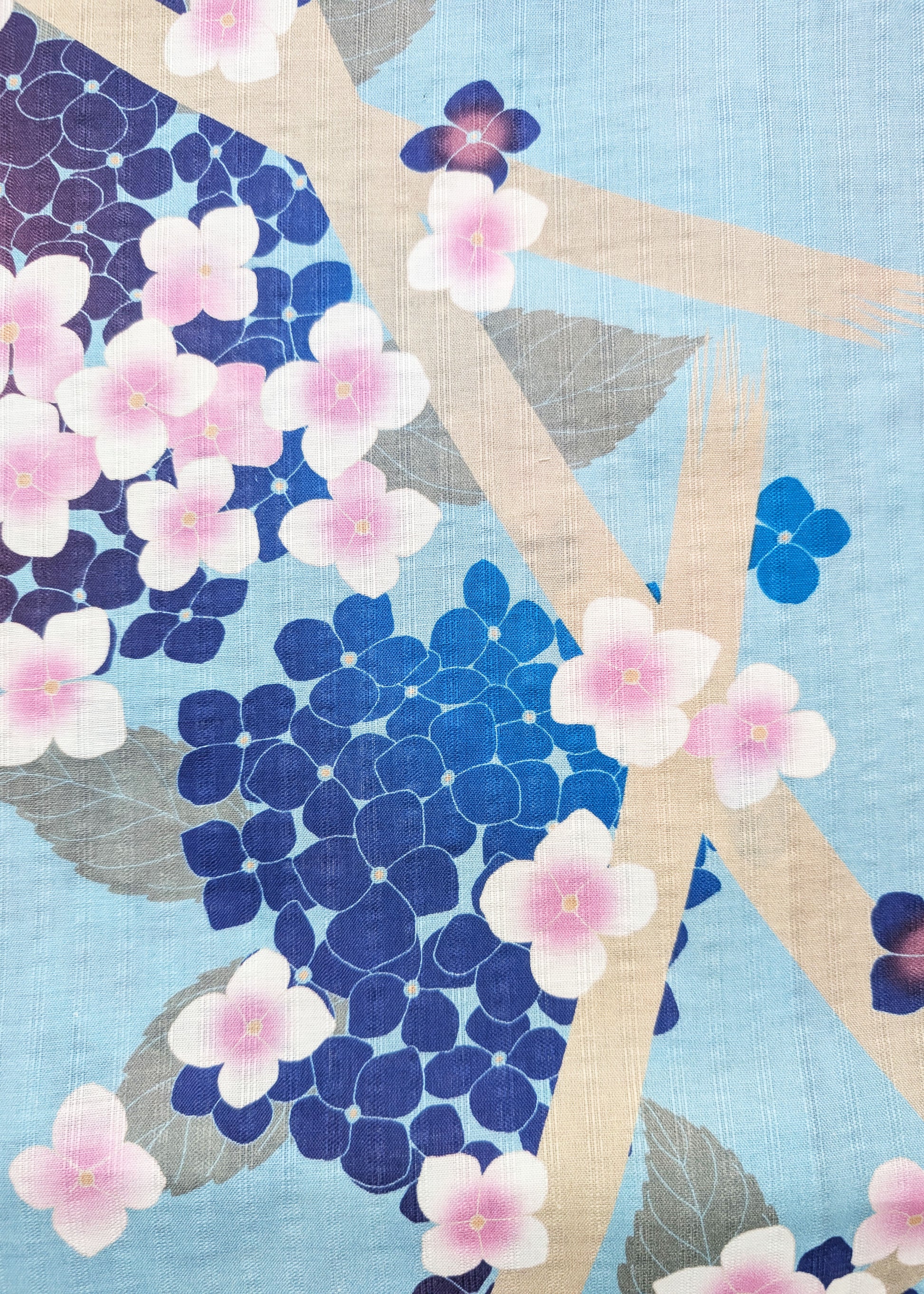 Japanese Traditional Women's Yukata Kimono - Blue Hydrangeas in Blue
