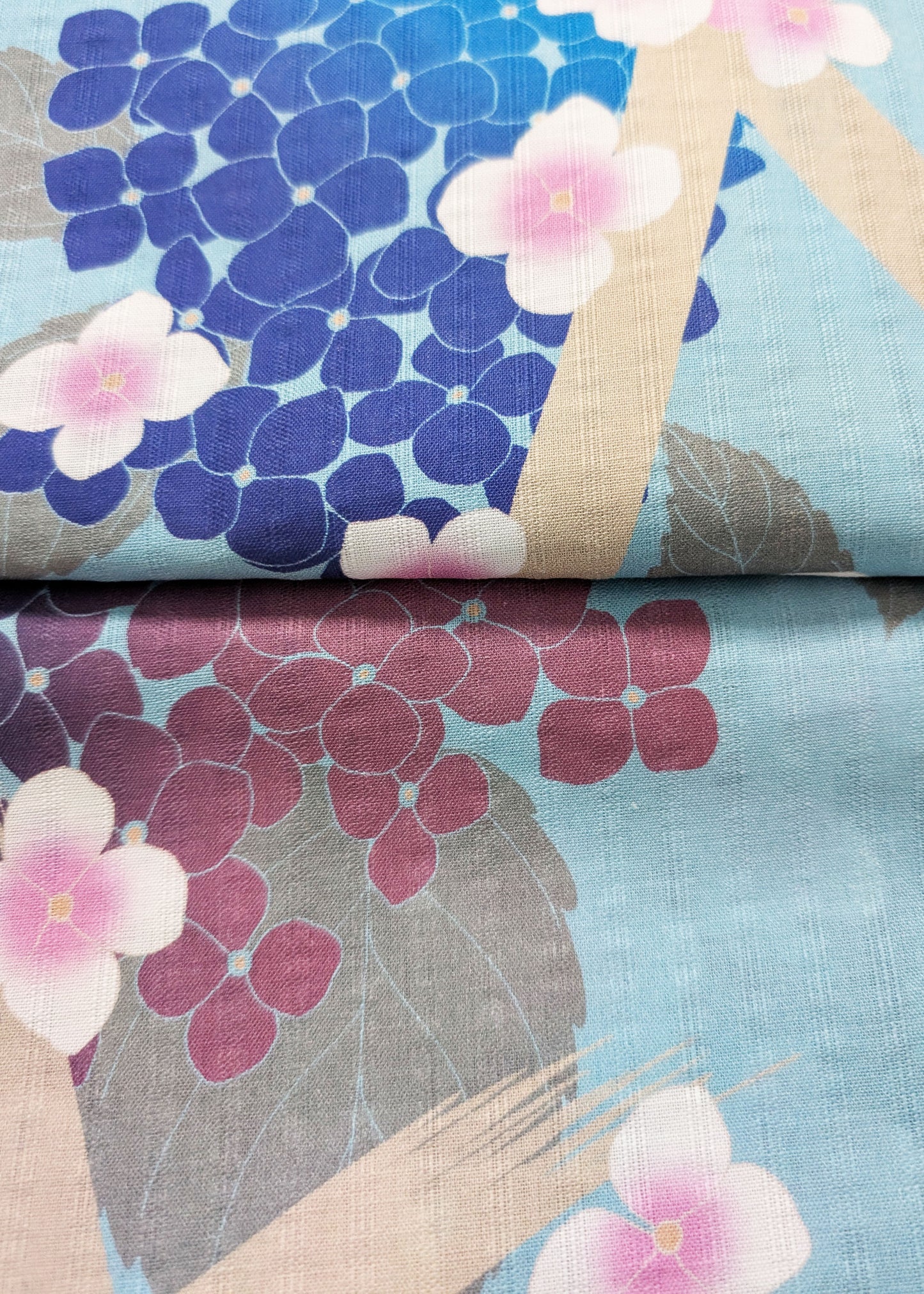 Japanese Traditional Women's Yukata Kimono - Blue Hydrangeas in Blue