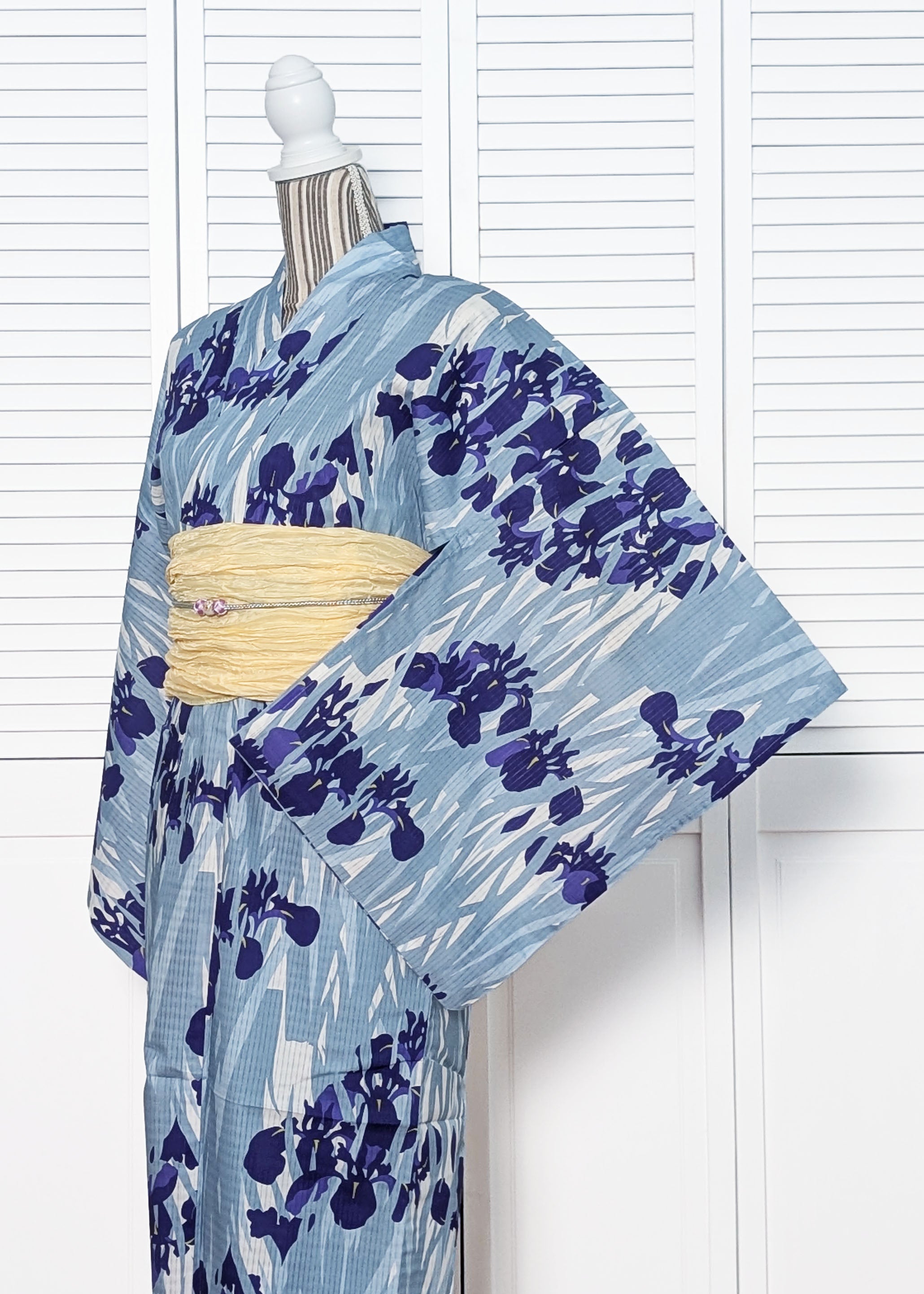 bishool KIMONO Unisex Skirt ブルー Japanese Traditional Women's Summer Yukata Kimono - Blue Iris in