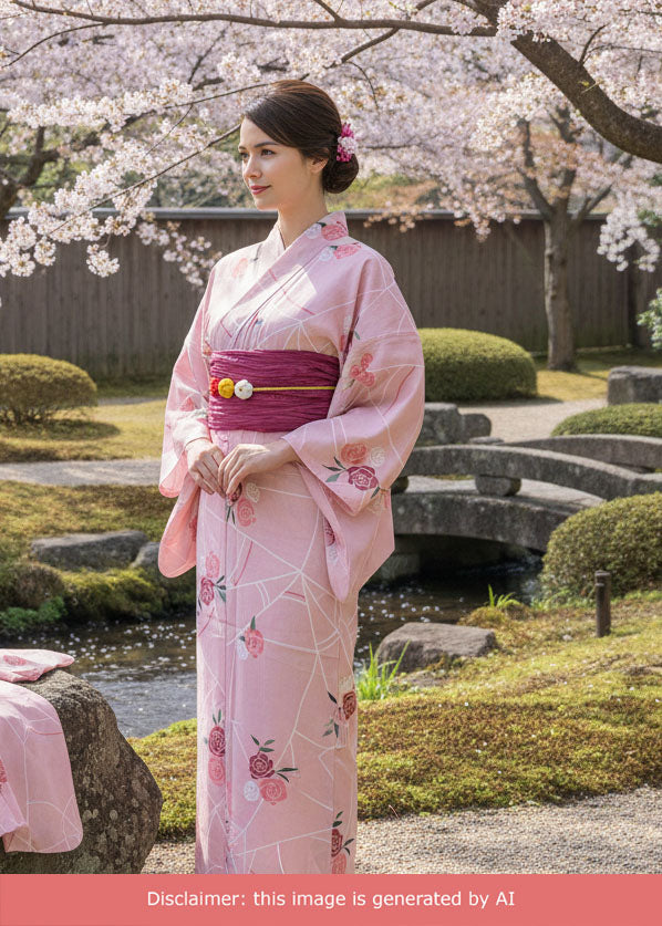 Yukata Kimono - Spider Webs in Pink (Style #C1001)