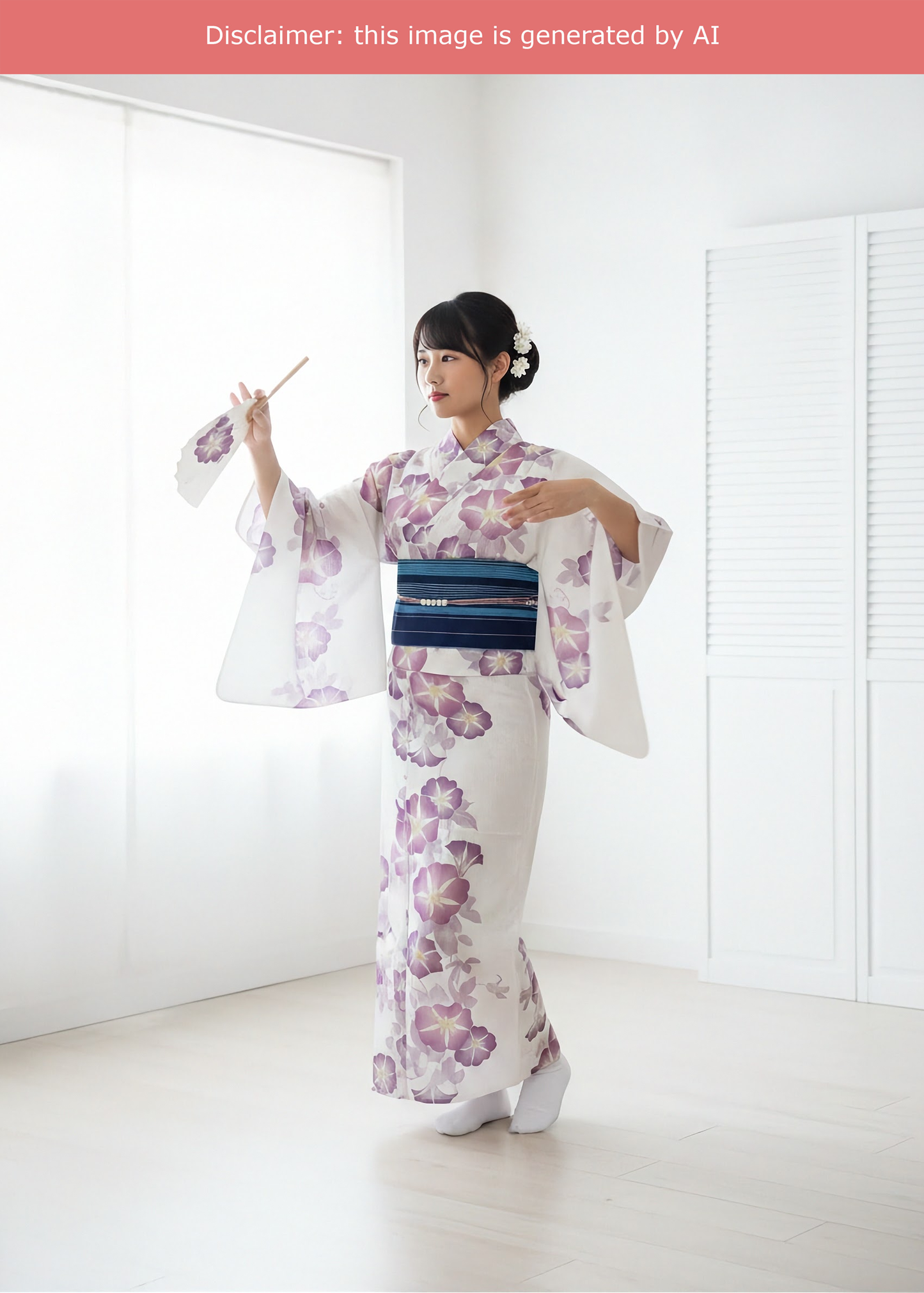 Yukata Kimono Plus Size - Purple Morning Glory in White (Style #1030)