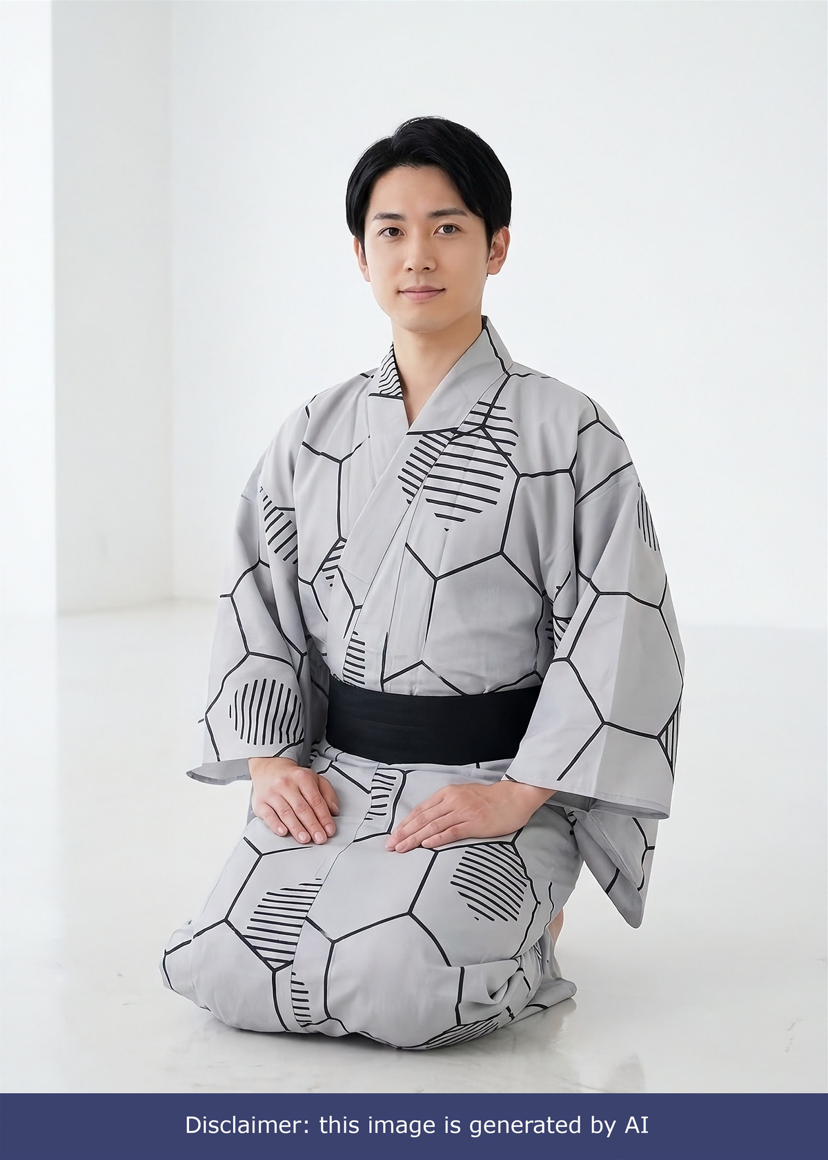 Men's Yukata (L) - Hexagons in Light Gray (Style #L0018)