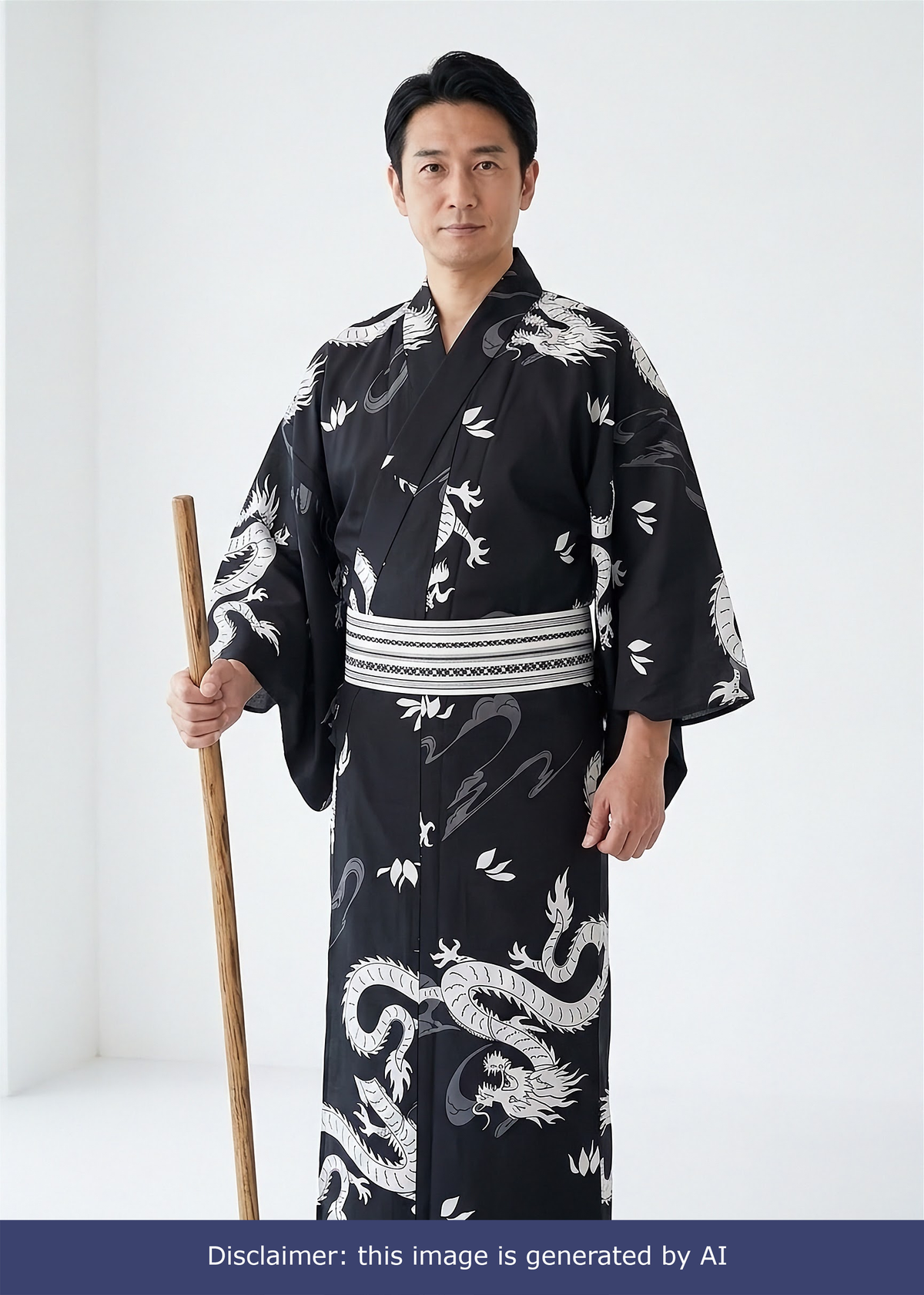 Men's Yukata (L) - Dragons in Black (Style #L0019)