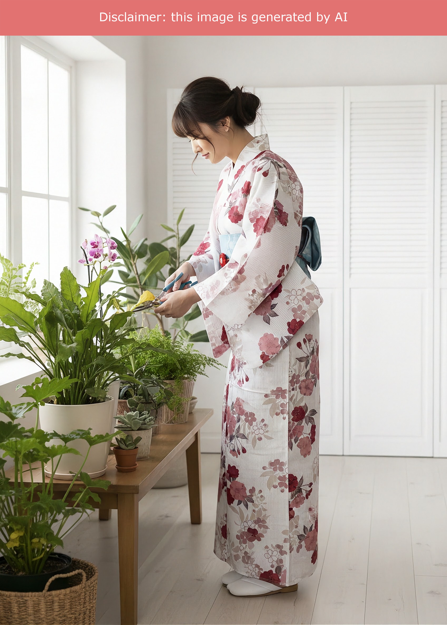 Yukata Kimono Plus Size - Red Cherry Blossoms in White (Style #1029)