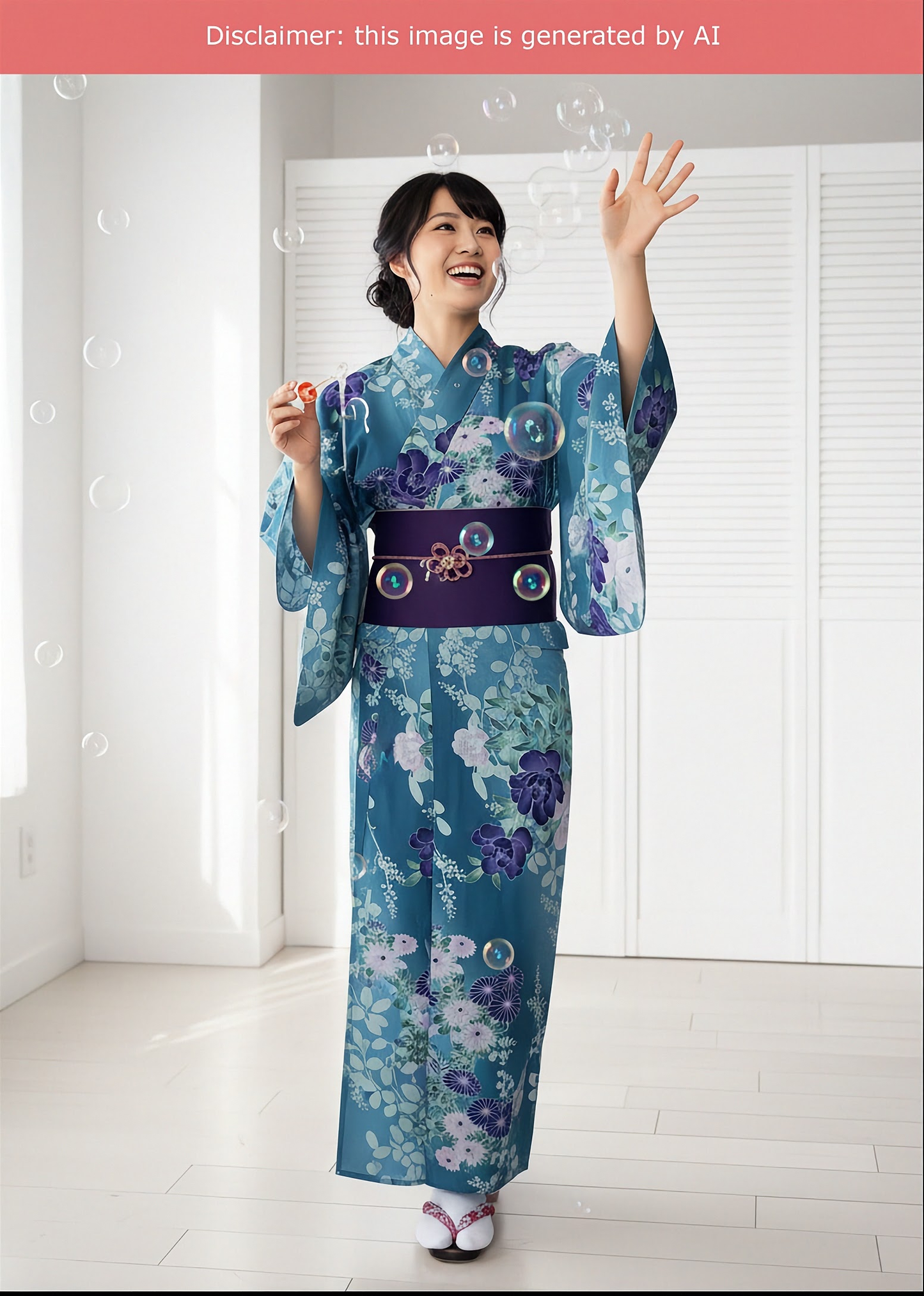 Yukata Kimono - Chrysanthemums and Peonies in Green (Style #2680)